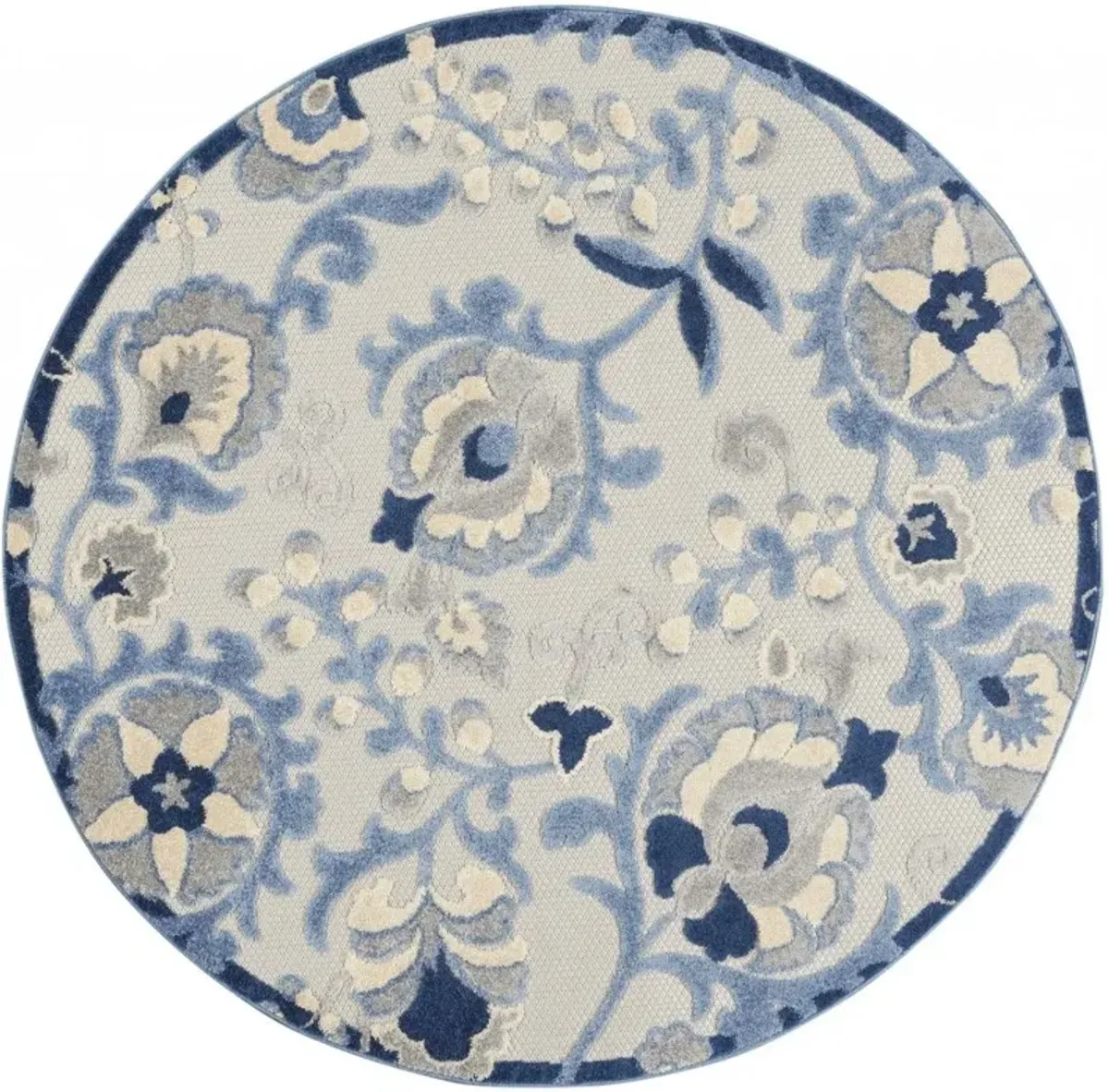 5' Round Round Floral Outdoor & Indoor Area Rug - Blue / Gray