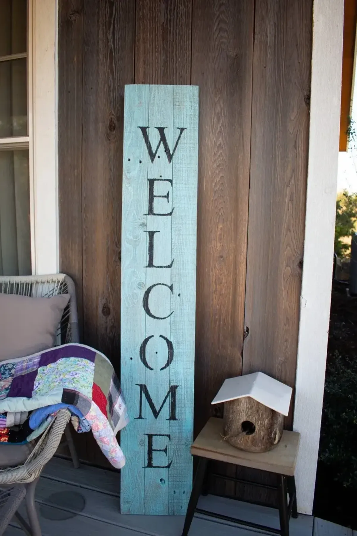 Rustic Front Porch Welcome Sign - Light Aqua Blue