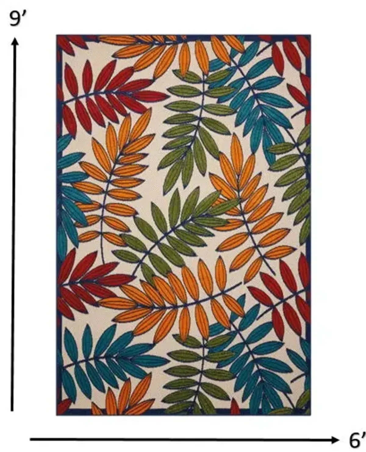 6' X 9' Floral Indoor & Outdoor Area Rug - Blue / Ivory