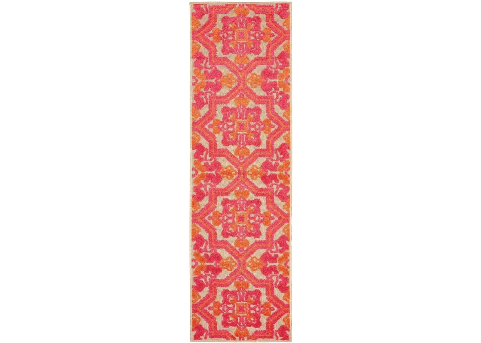 8' Runner Moroccan Indoor / Outdoor Area Rug - Pink / Orange