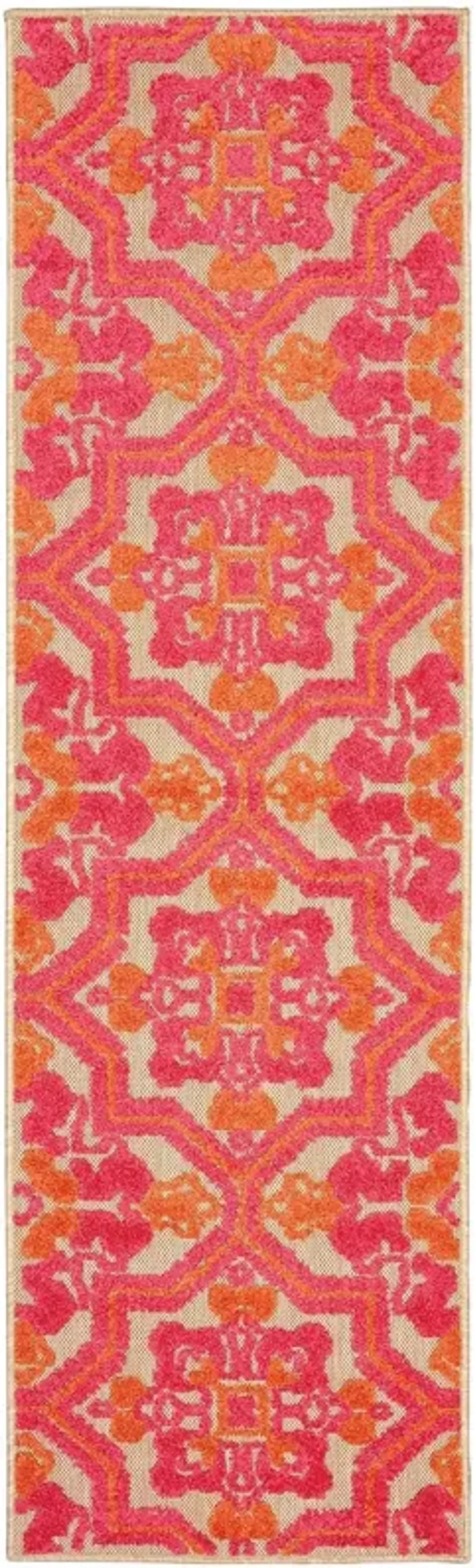 8' Runner Moroccan Indoor / Outdoor Area Rug - Pink / Orange