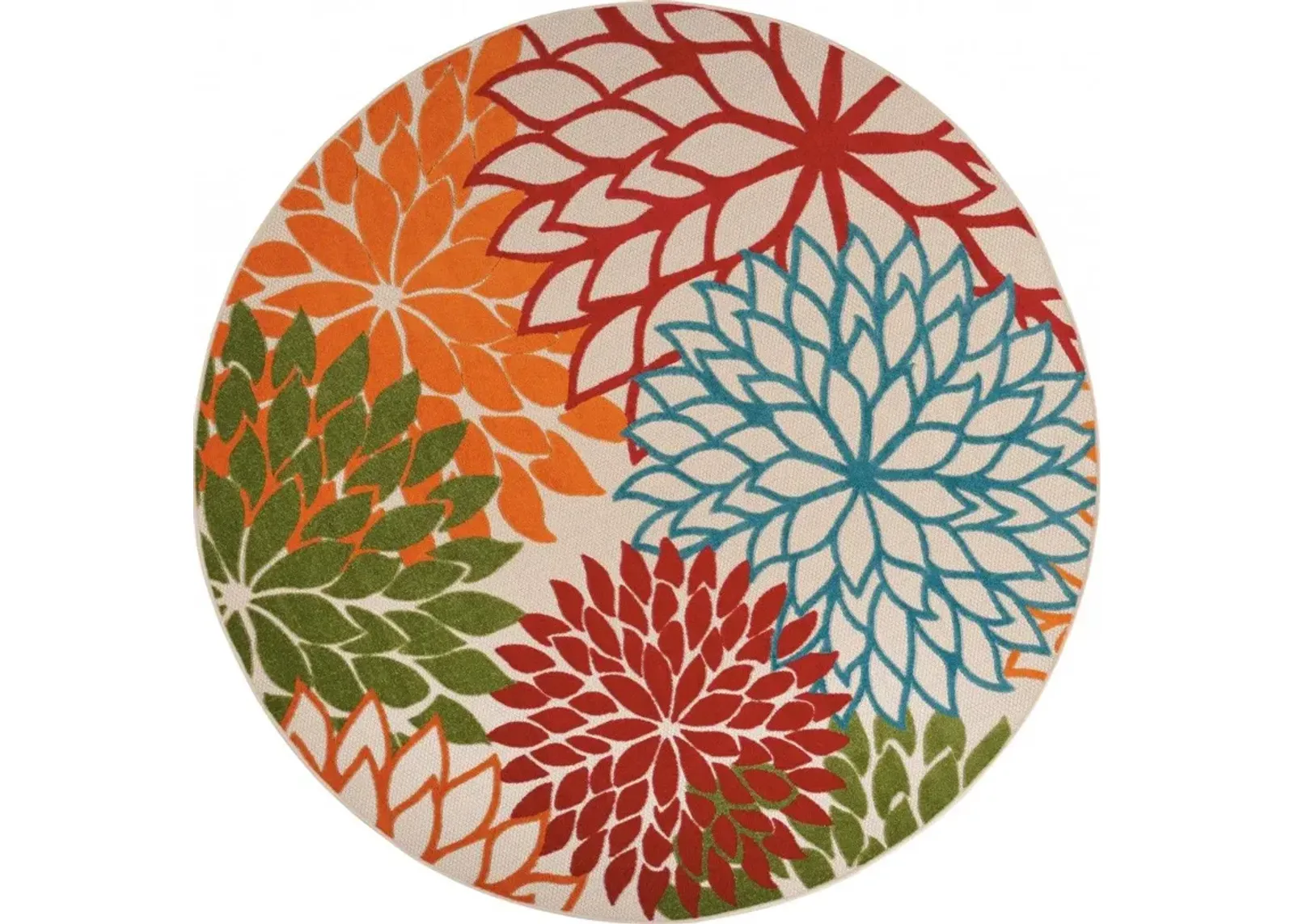 8' Round Round Floral Indoor / Outdoor Area Rug - Green / Ivory