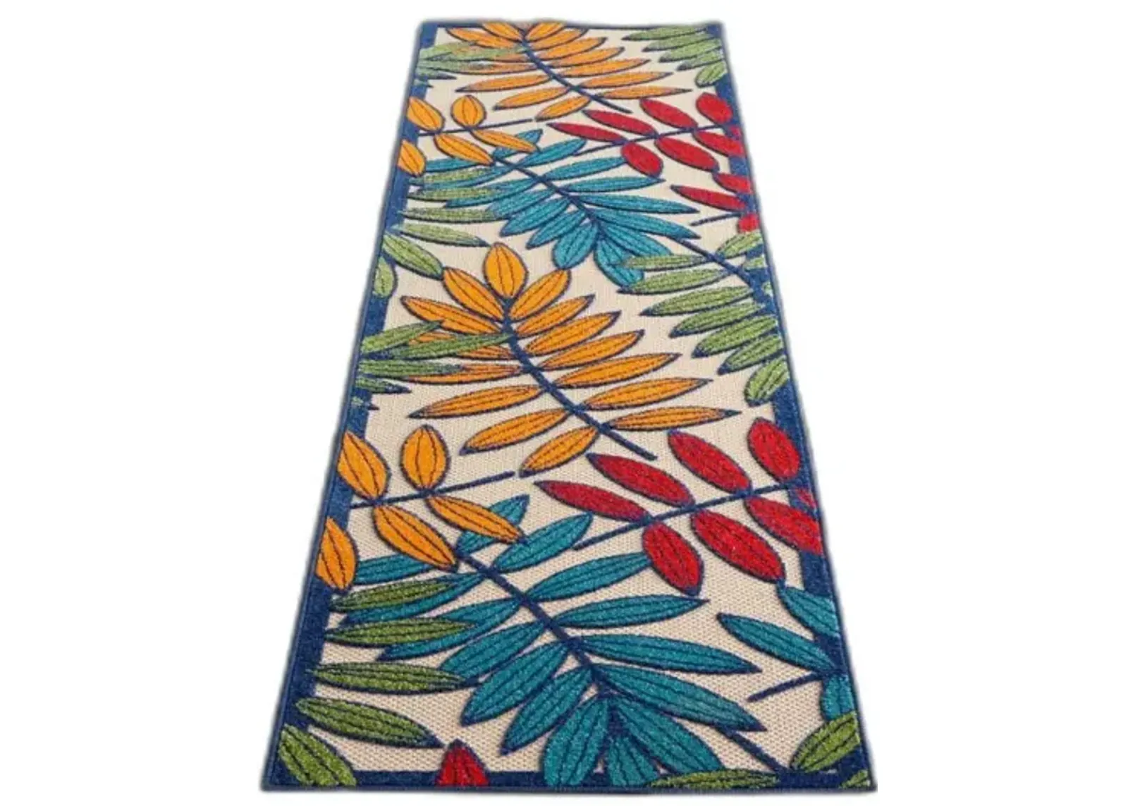 2' X 10' Floral Indoor & Outdoor Area Rug - Ivory / Blue