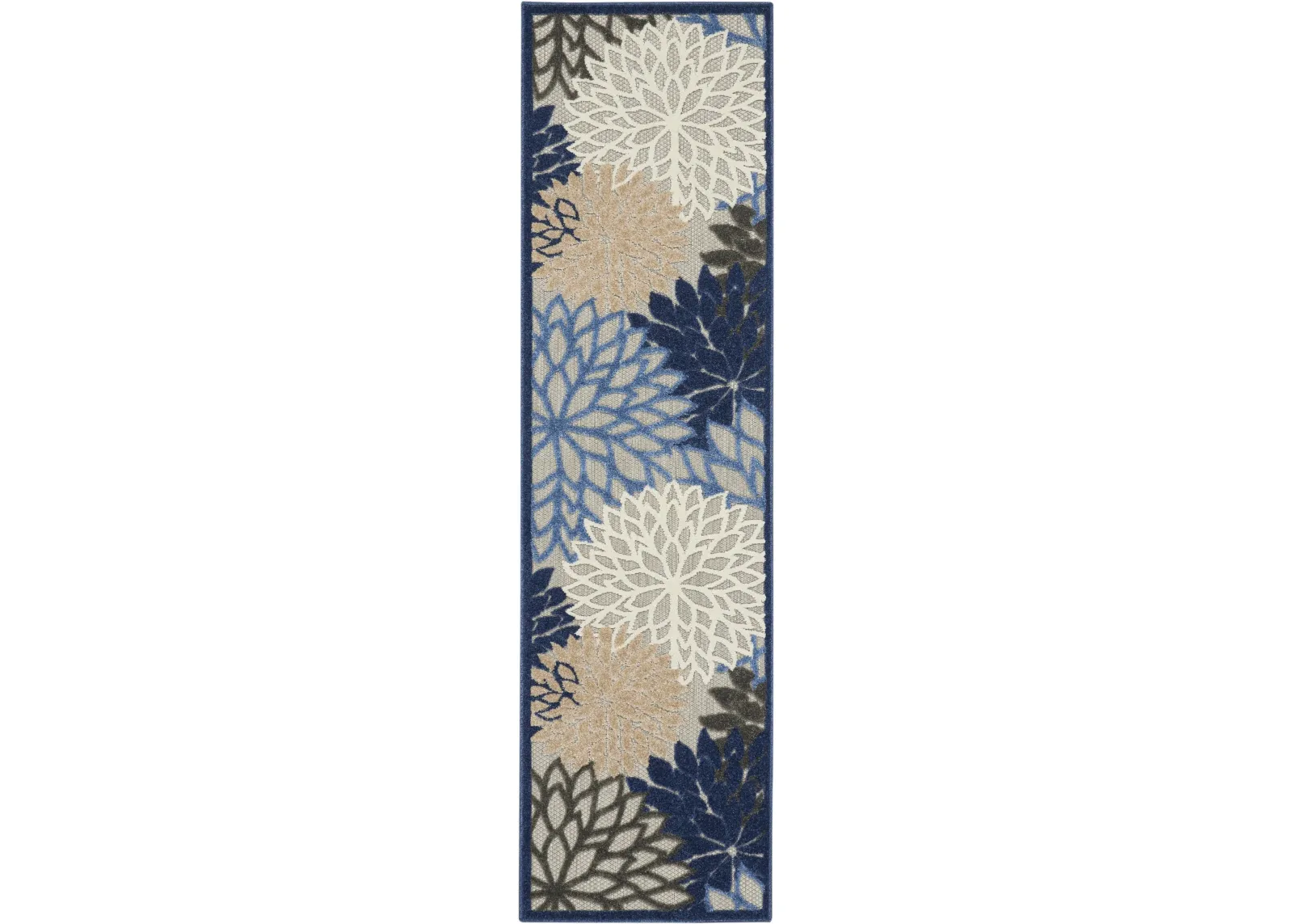 2’ X 12’ Large Floral Indoor / Outdoor Runner Rug - Blue