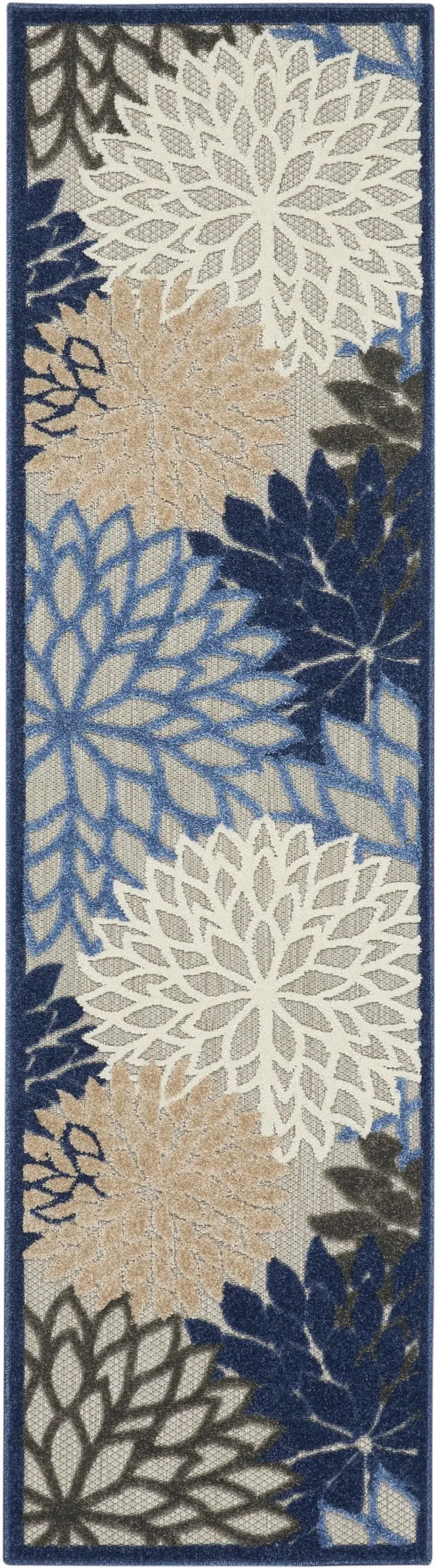 2’ X 12’ Large Floral Indoor / Outdoor Runner Rug - Blue