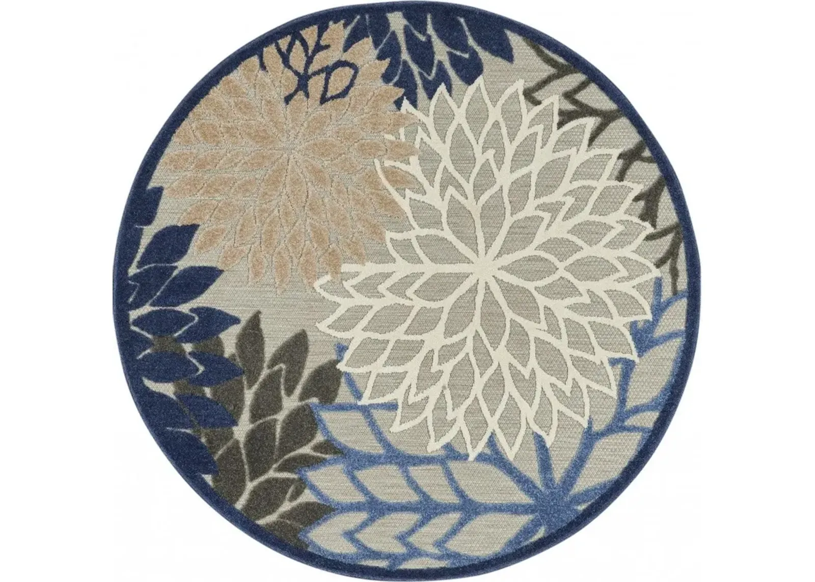 4' Round Round Floral Indoor / Outdoor Area Rug - Blue / Gray