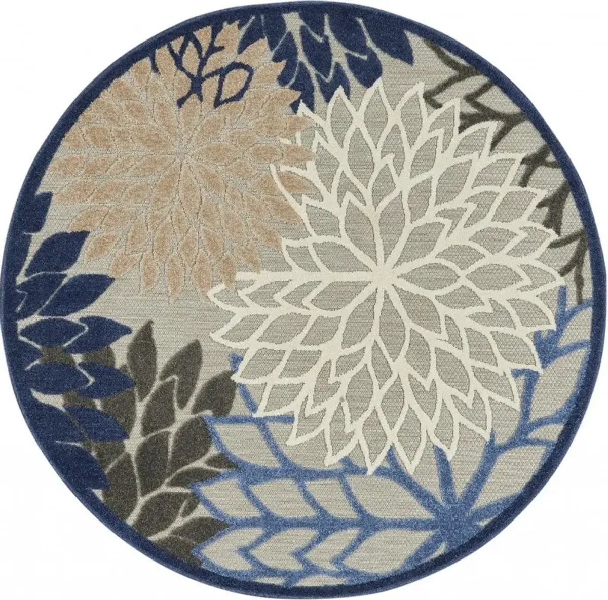 4' Round Round Floral Indoor / Outdoor Area Rug - Blue / Gray