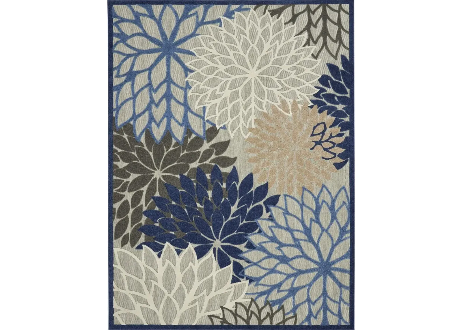 7' X 10' Floral Indoor & Outdoor Area Rug - Blue / Gray