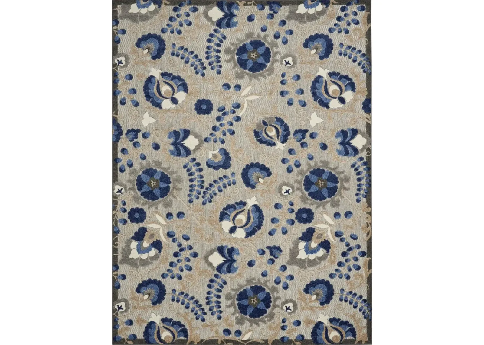 7' X 10' Floral Outdoor & Indoor Area Rug - Blue / Gray