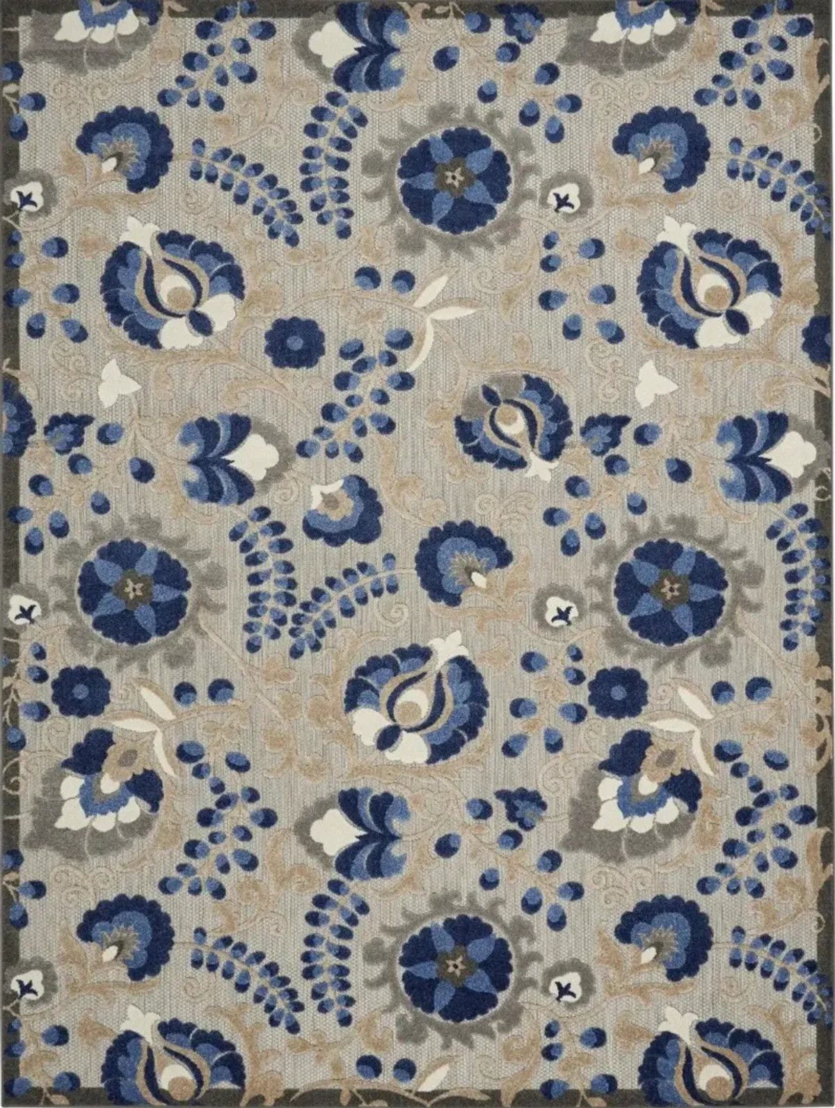 7' X 10' Floral Outdoor & Indoor Area Rug - Blue / Gray