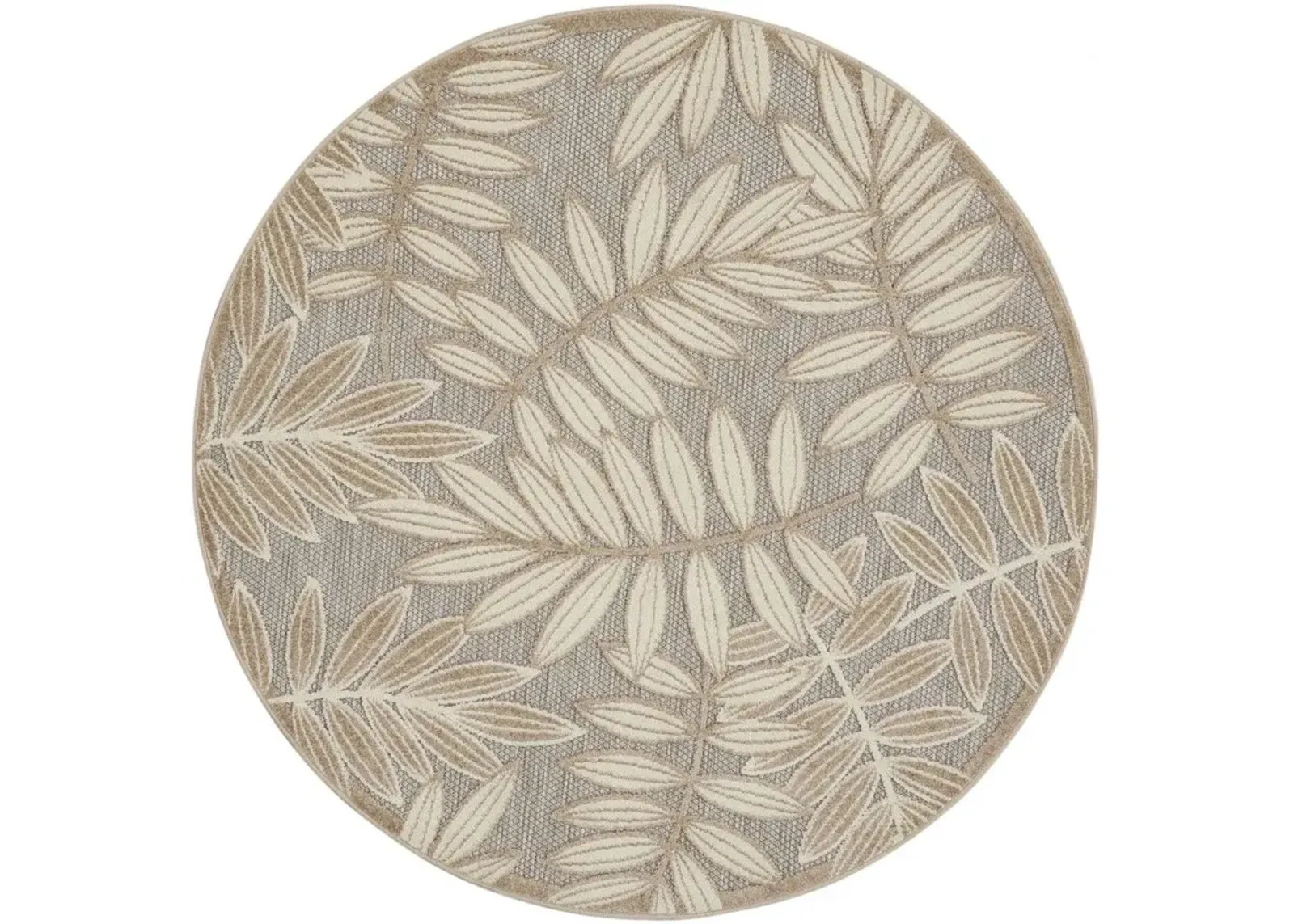 8' Round Round Floral Indoor / Outdoor Area Rug - Gray / Ivory