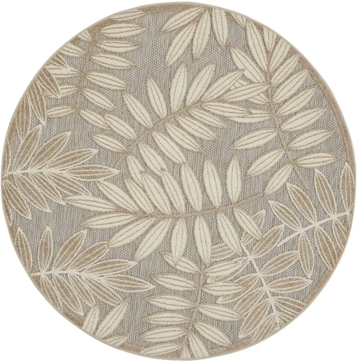 8' Round Round Floral Indoor / Outdoor Area Rug - Gray / Ivory