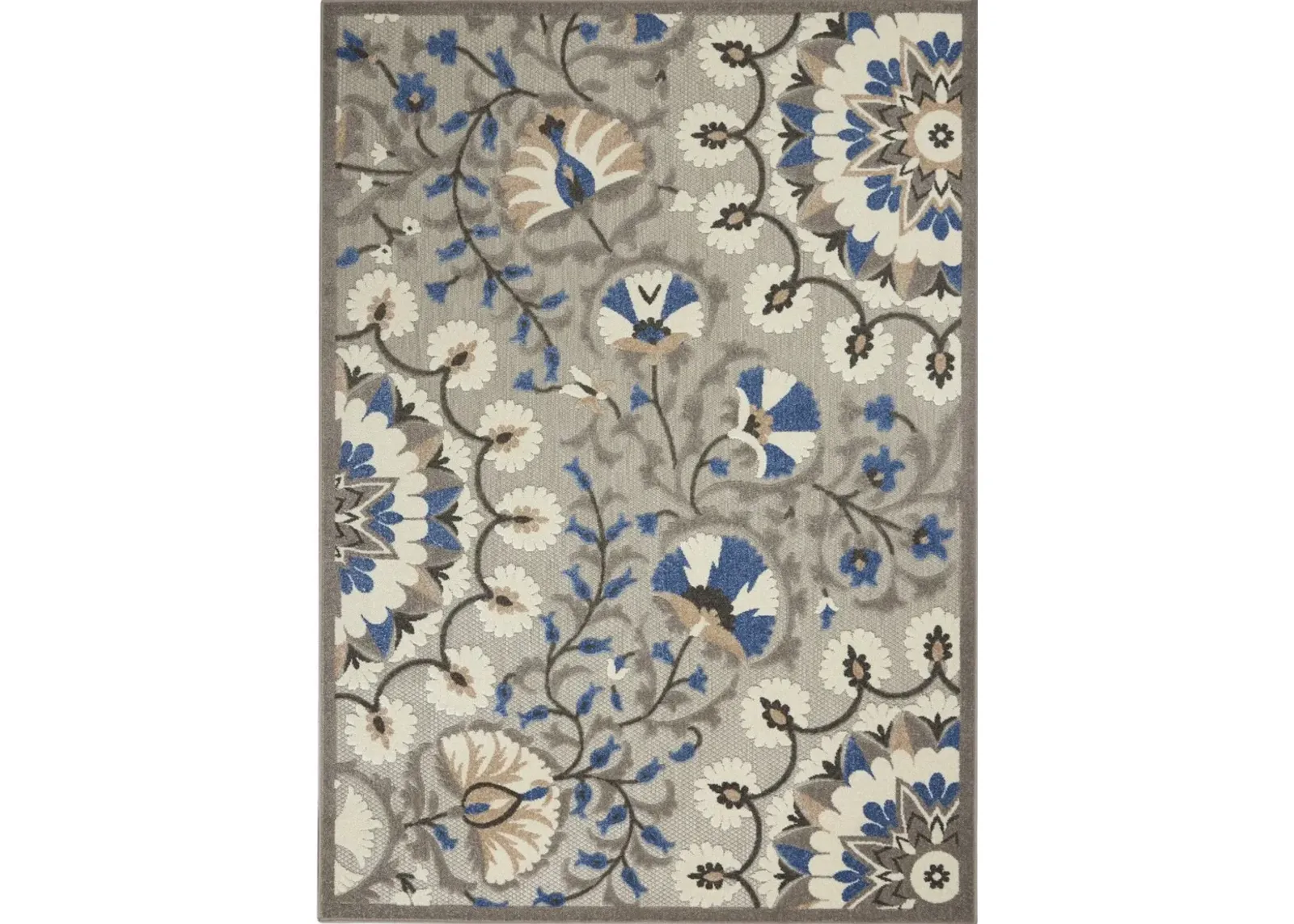 4' X 6' Floral Indoor & Outdoor Area Rug - Blue / Gray