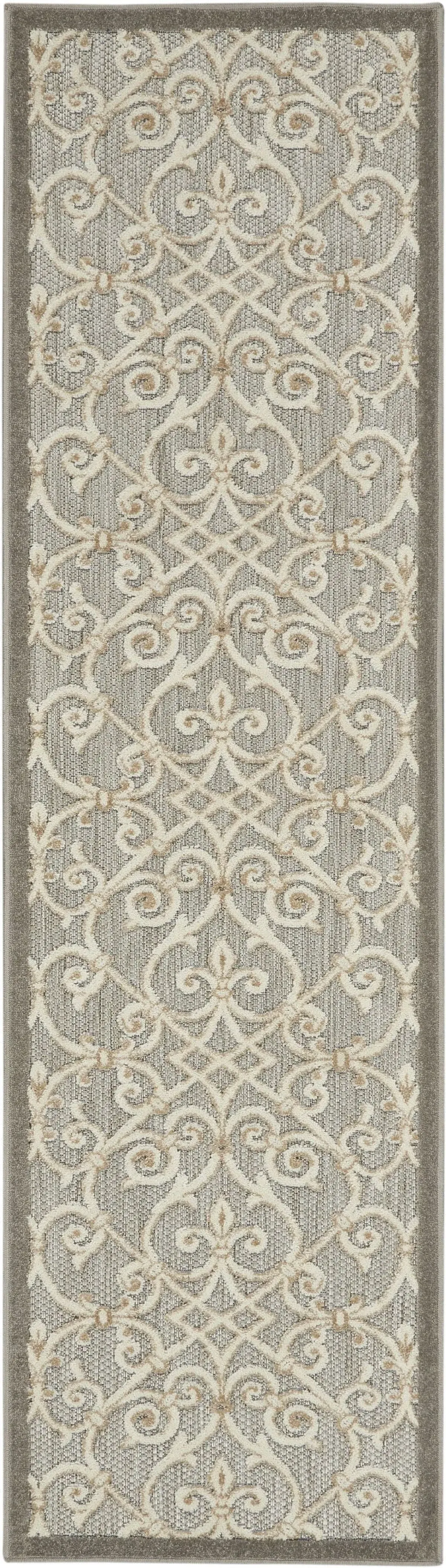 2' X 10' Floral Indoor / Outdoor Area Rug - Gray / Ivory