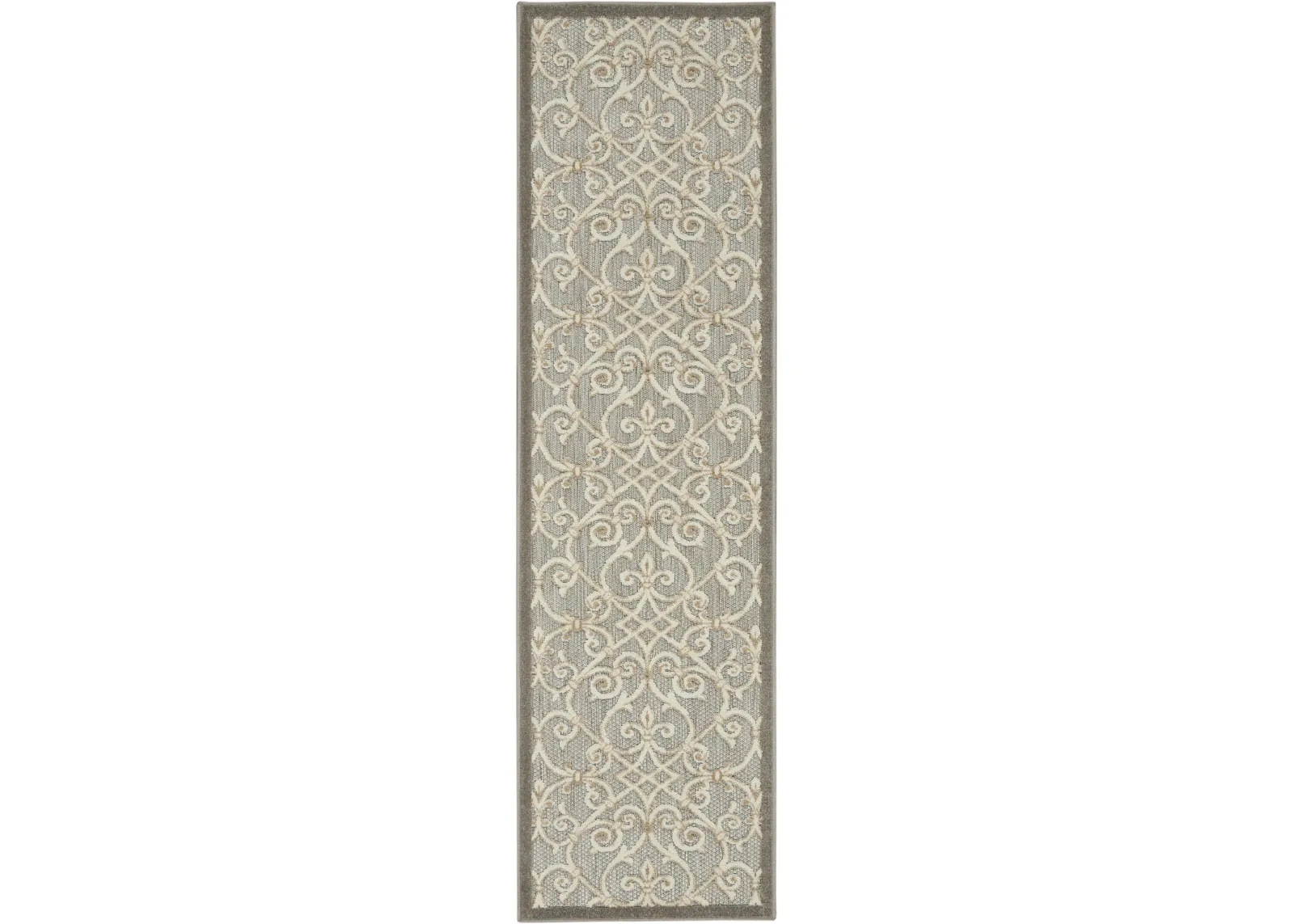 2' X 10' Floral Indoor / Outdoor Area Rug - Gray / Ivory