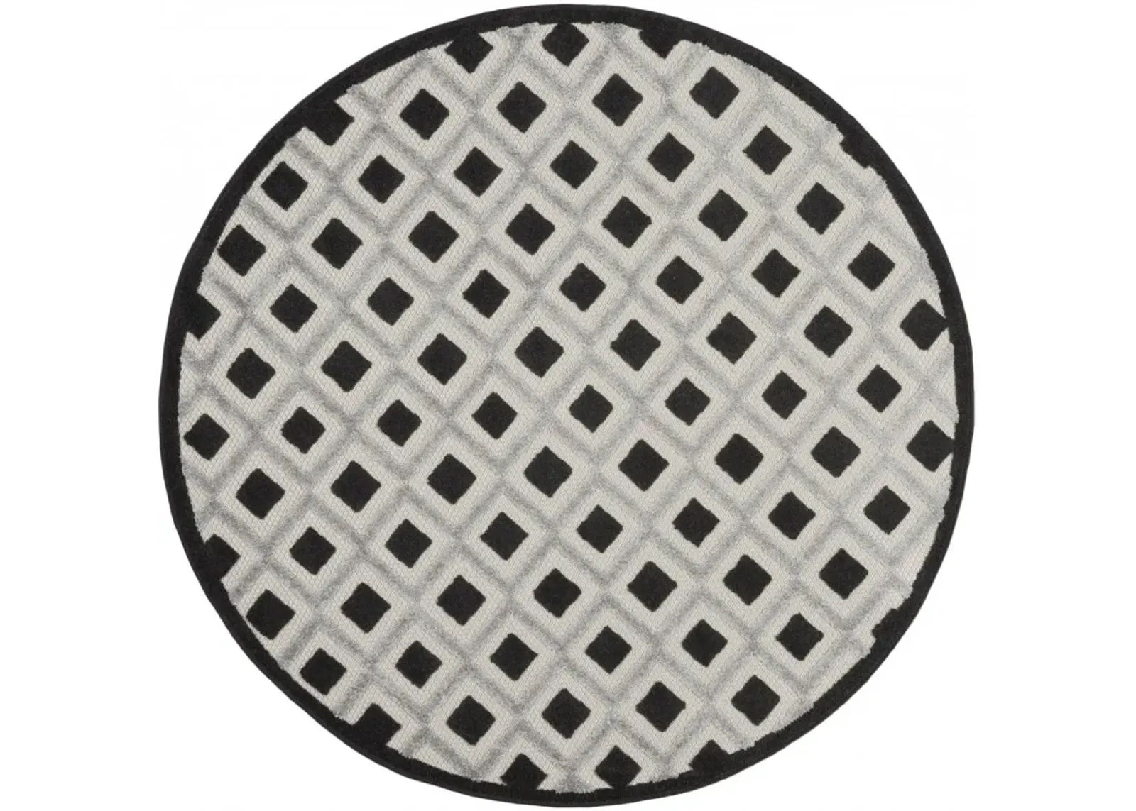 5' Round Round Geometric Indoor / Outdoor Area Rug - Black / White