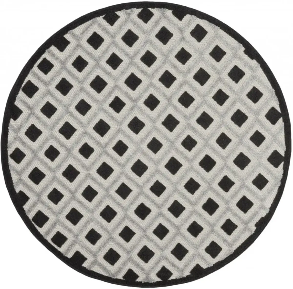 5' Round Round Geometric Indoor / Outdoor Area Rug - Black / White