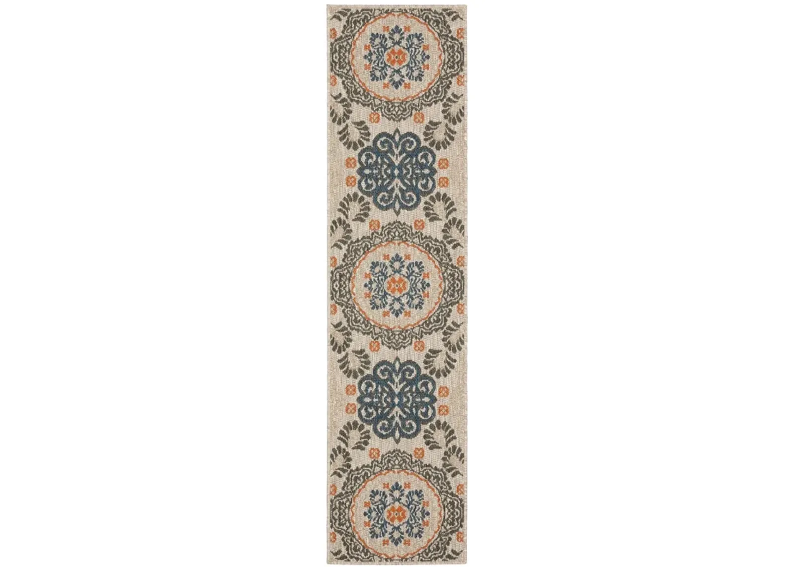 2' X 8' Moroccan Indoor / Outdoor Area Rug - Blue / Gray