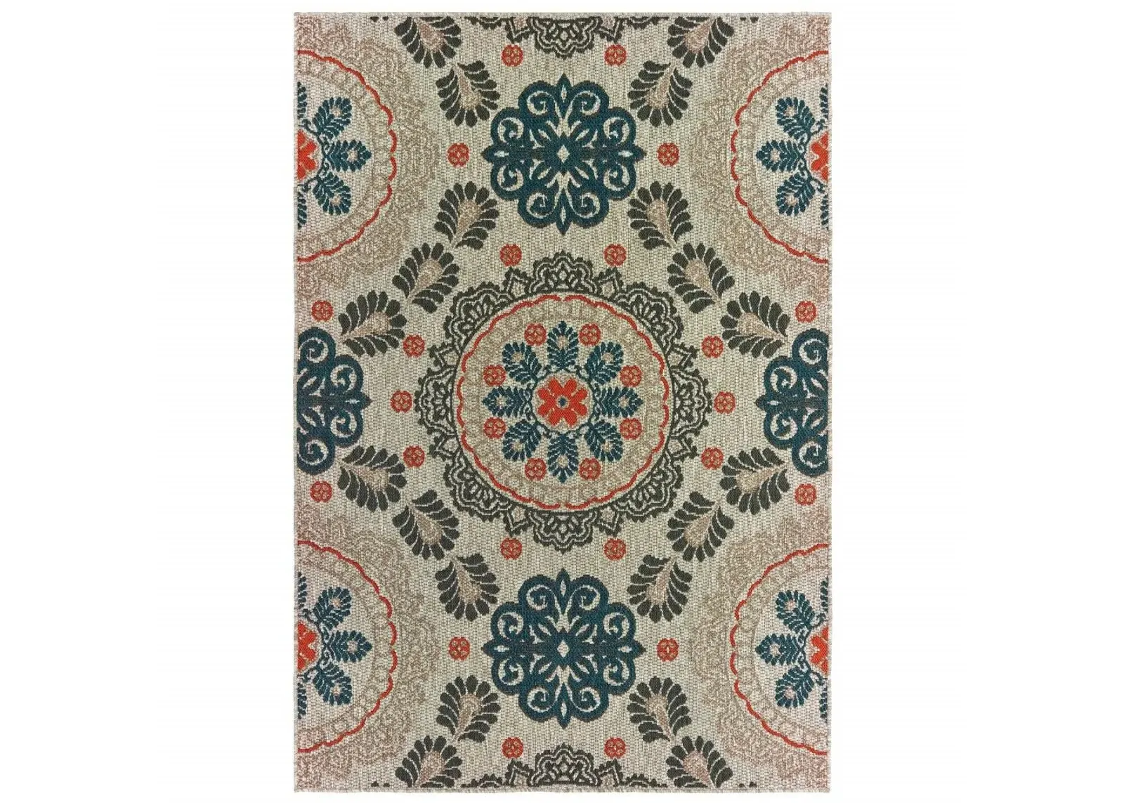 3' X 5' Damask Indoor / Outdoor Area Rug - Blue / Gray