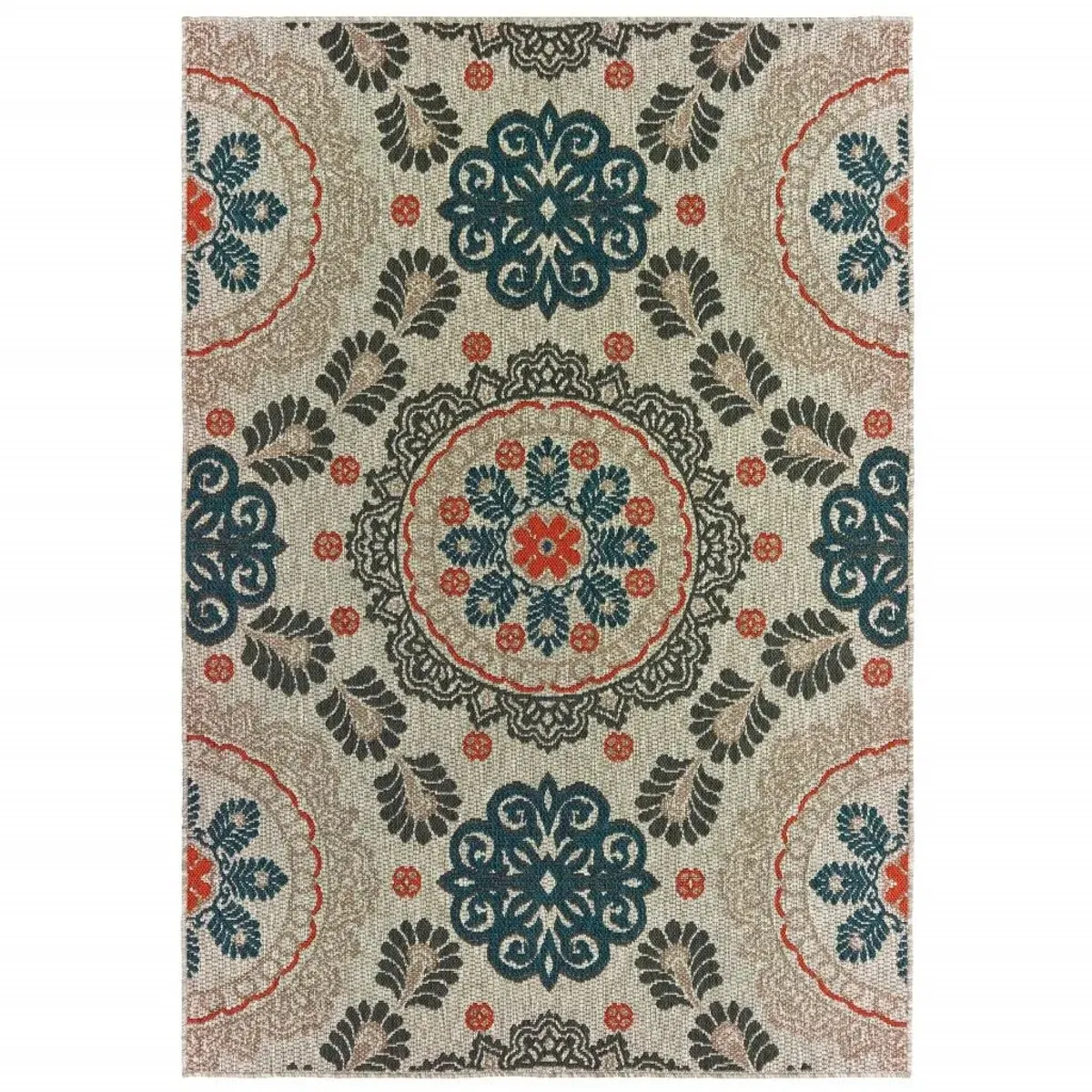 3' X 5' Damask Indoor / Outdoor Area Rug - Blue / Gray