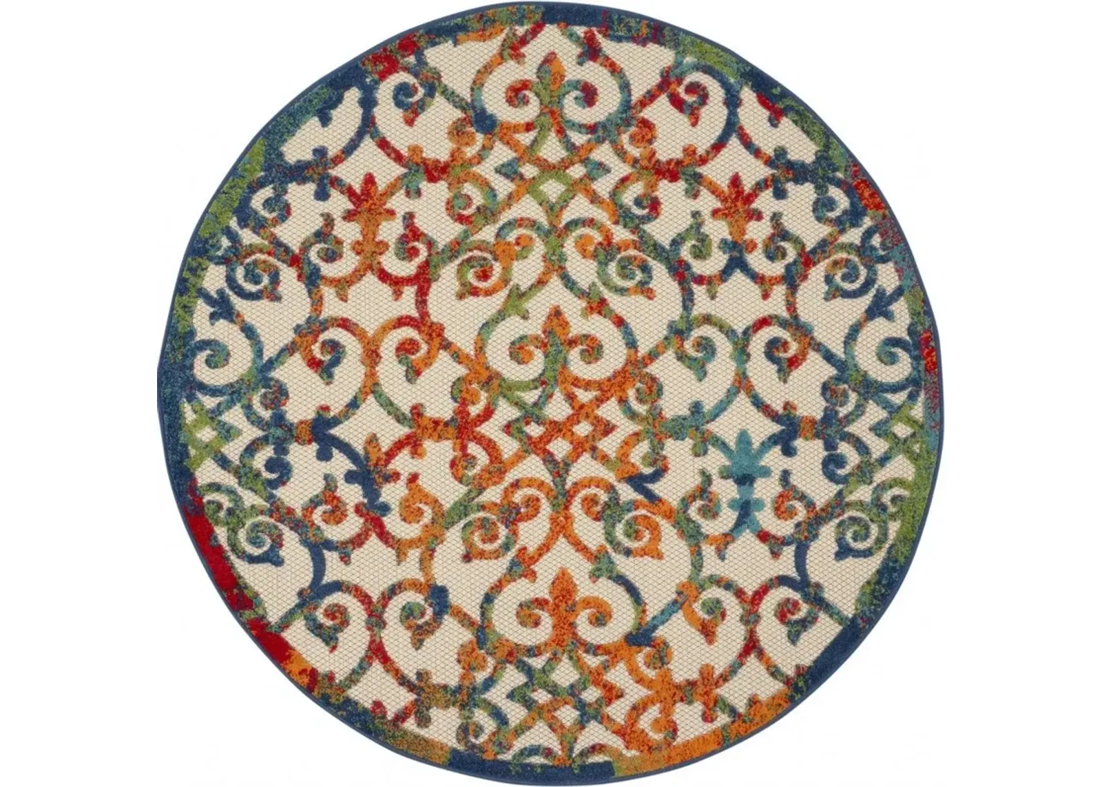 4' Round Round Floral Area Rug Indoor & Outdoor - Blue / Ivory