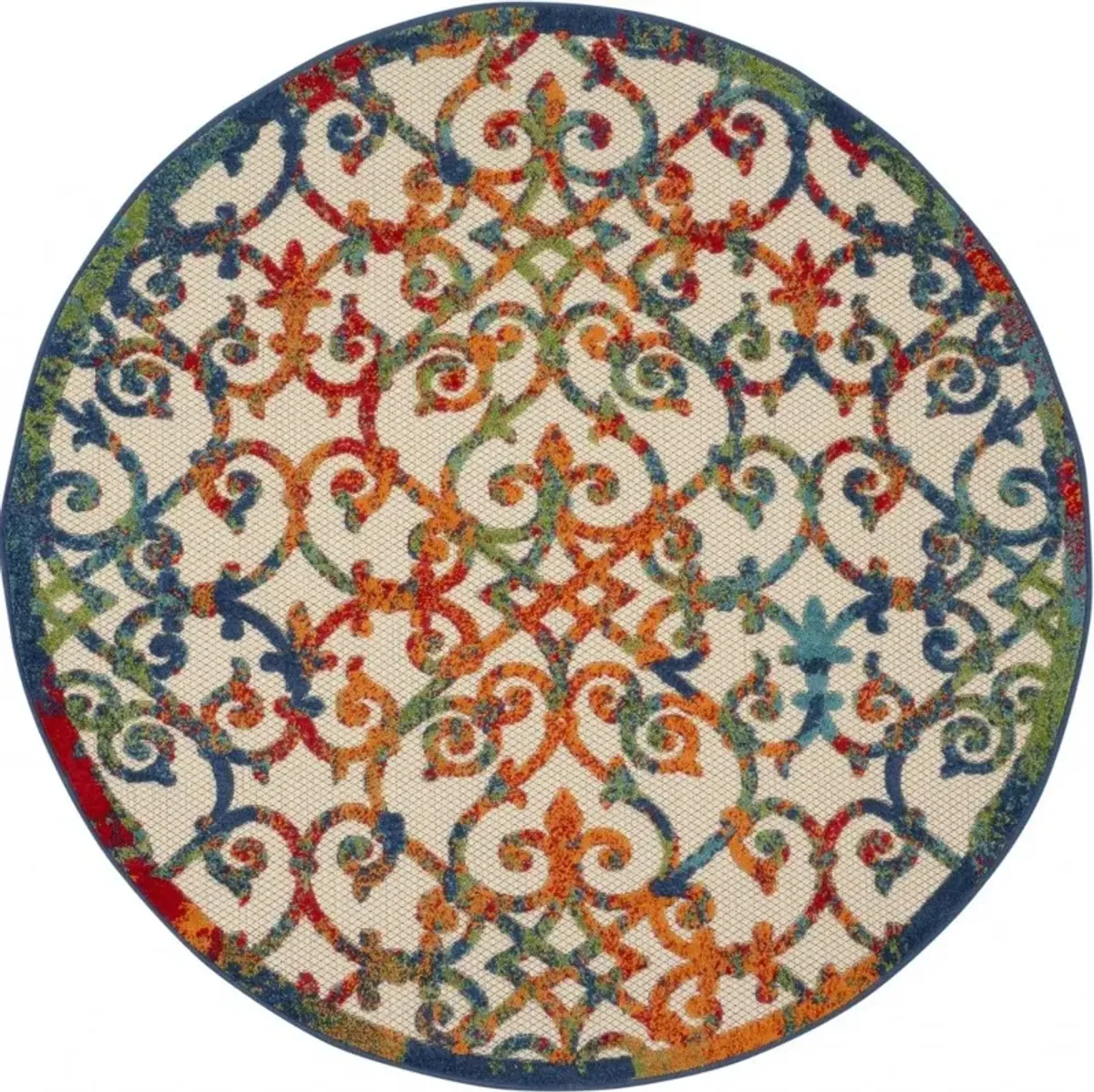 4' Round Round Floral Area Rug Indoor & Outdoor - Blue / Ivory