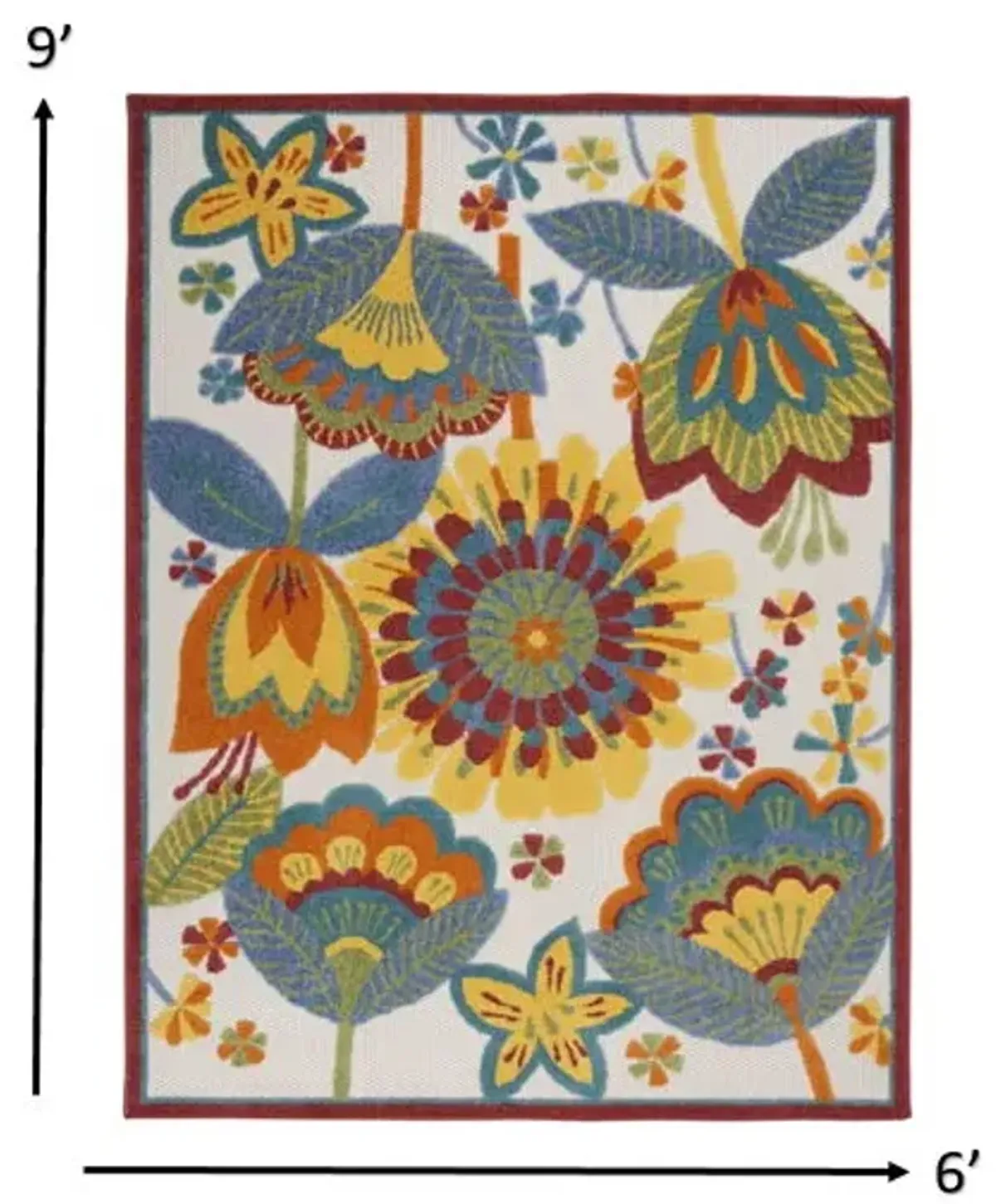 6' X 9' Floral Indoor / Outdoor Area Rug - Yellow / Ivory