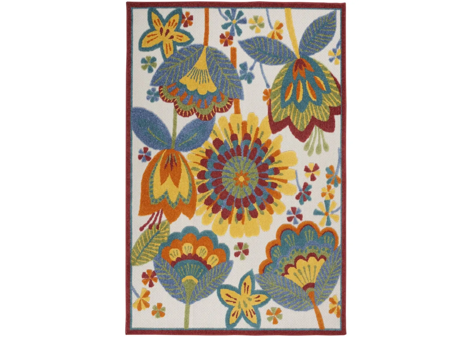 6' X 9' Floral Indoor / Outdoor Area Rug - Yellow / Ivory