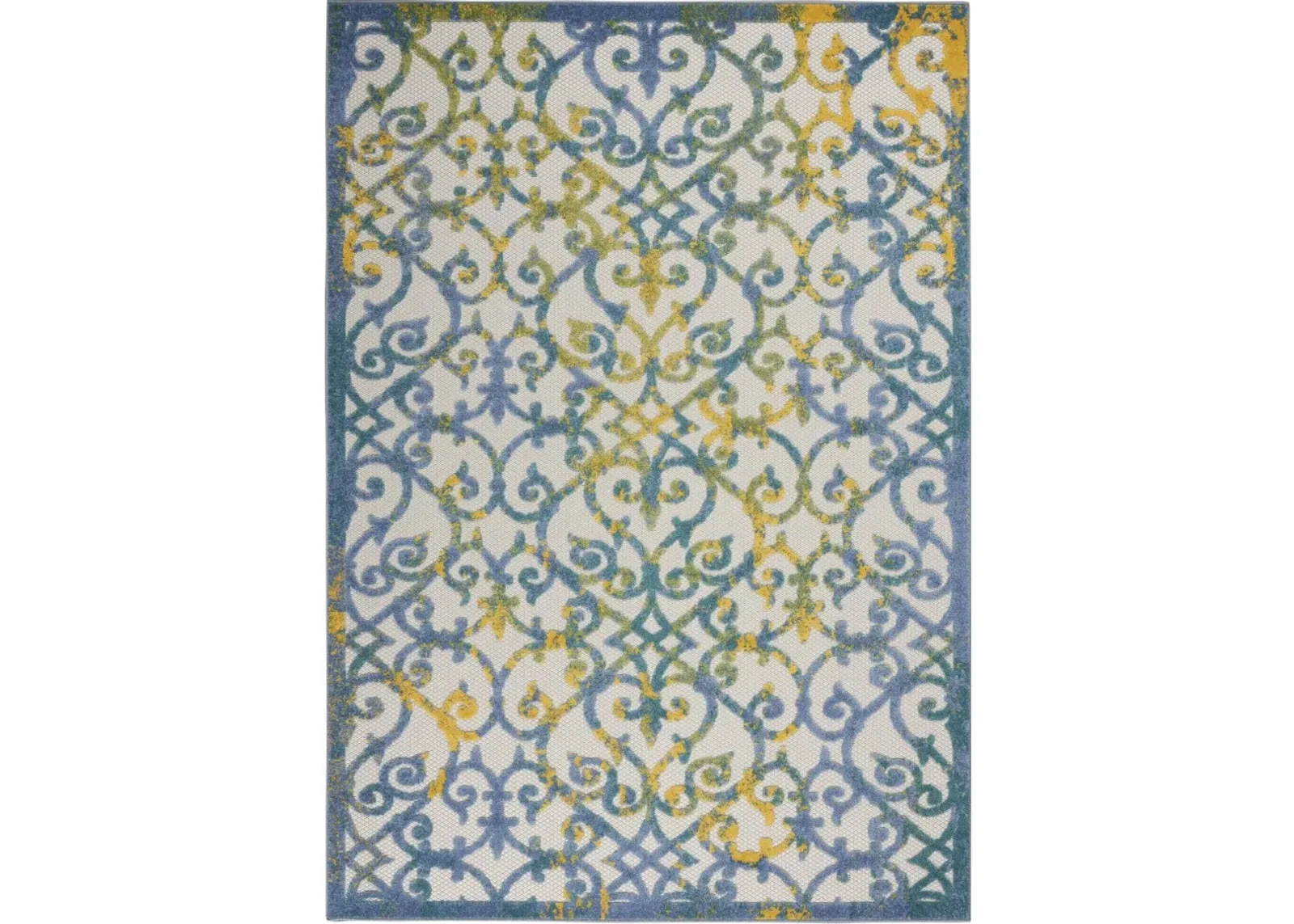 6' X 9' Floral Outdoor / Indoor Area Rug - Ivory / Blue