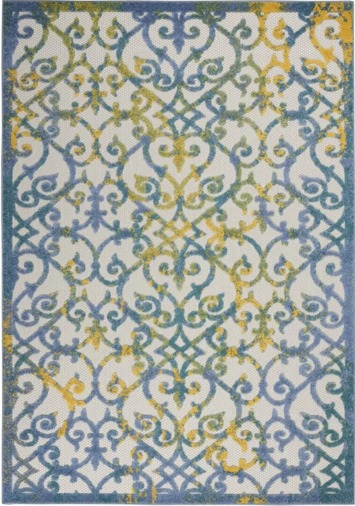 6' X 9' Floral Outdoor / Indoor Area Rug - Ivory / Blue