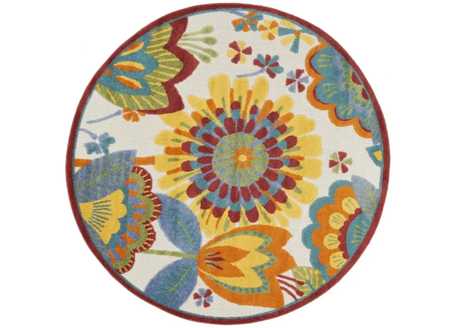 5' Round Round Floral Indoor / Outdoor Area Rug - Yellow / Ivory