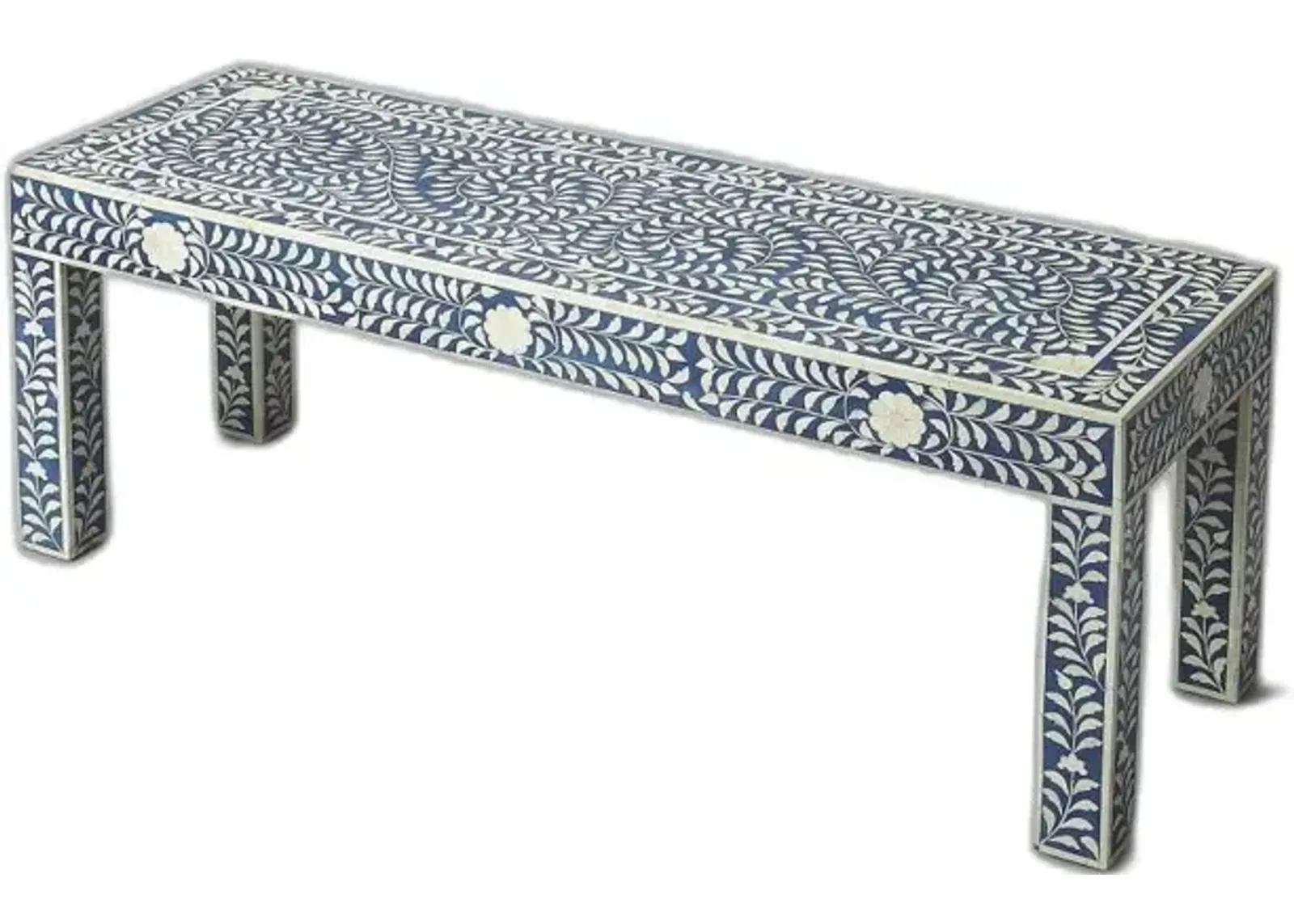 Bone Inlay Bench - Blue / Ivory