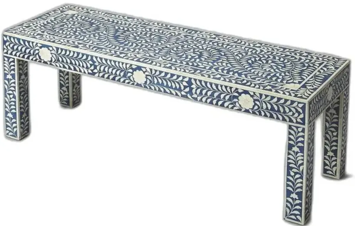 Bone Inlay Bench - Blue / Ivory