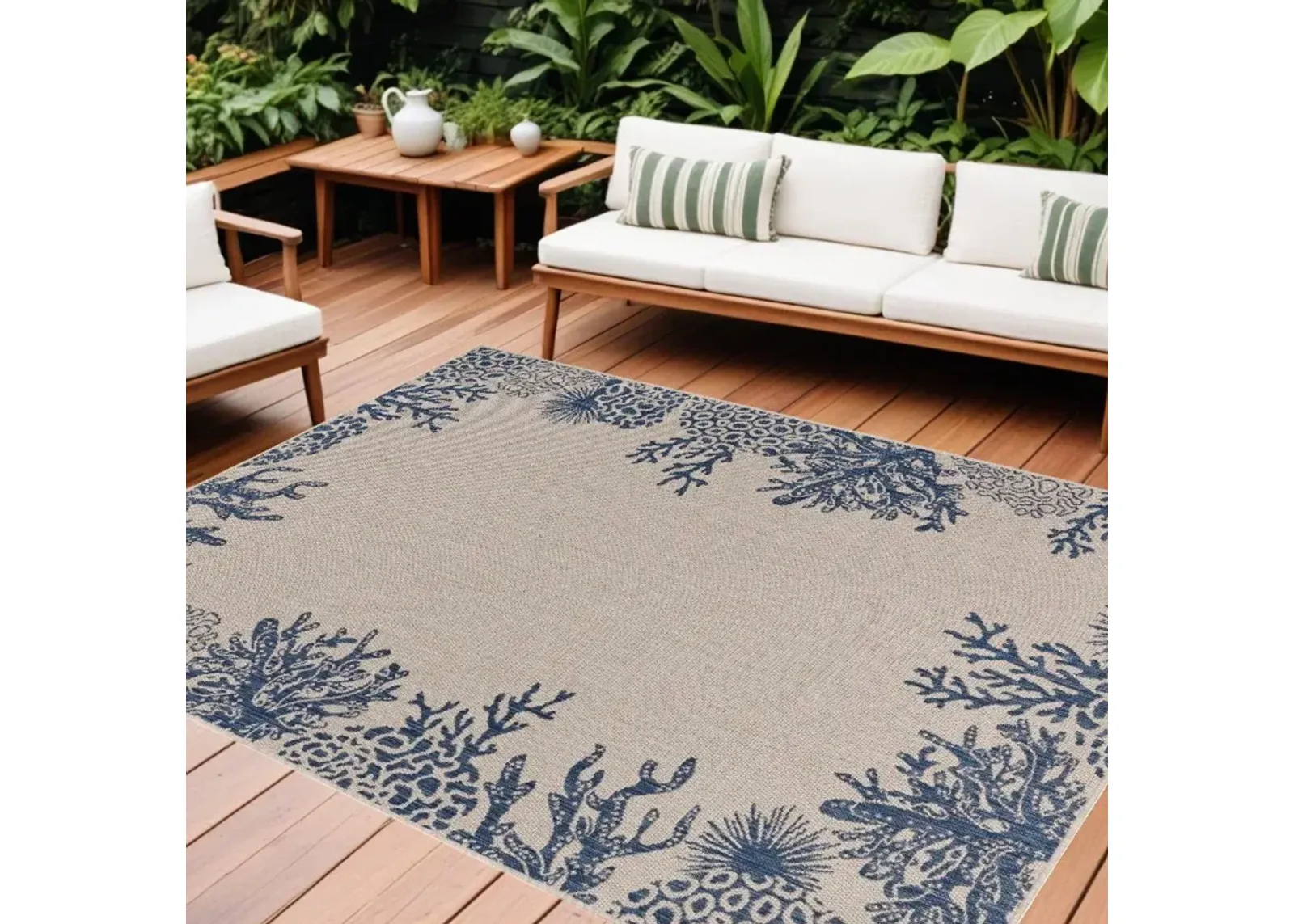 8' X 9' Indoor & Outdoor Area Rug - Blue / Gray