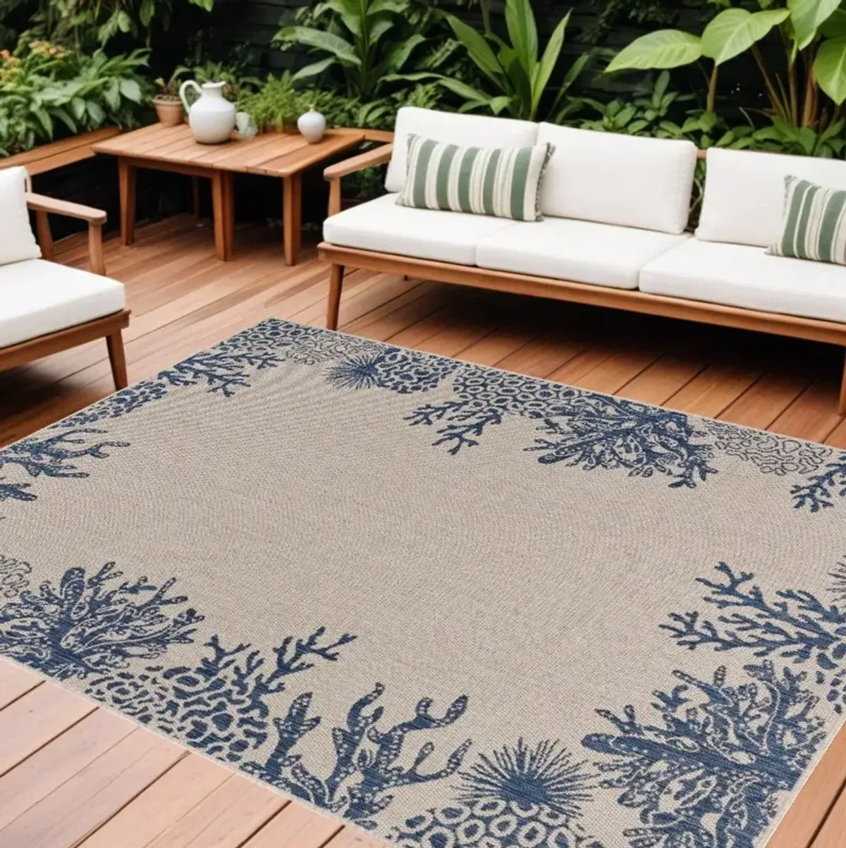 8' X 9' Indoor & Outdoor Area Rug - Blue / Gray