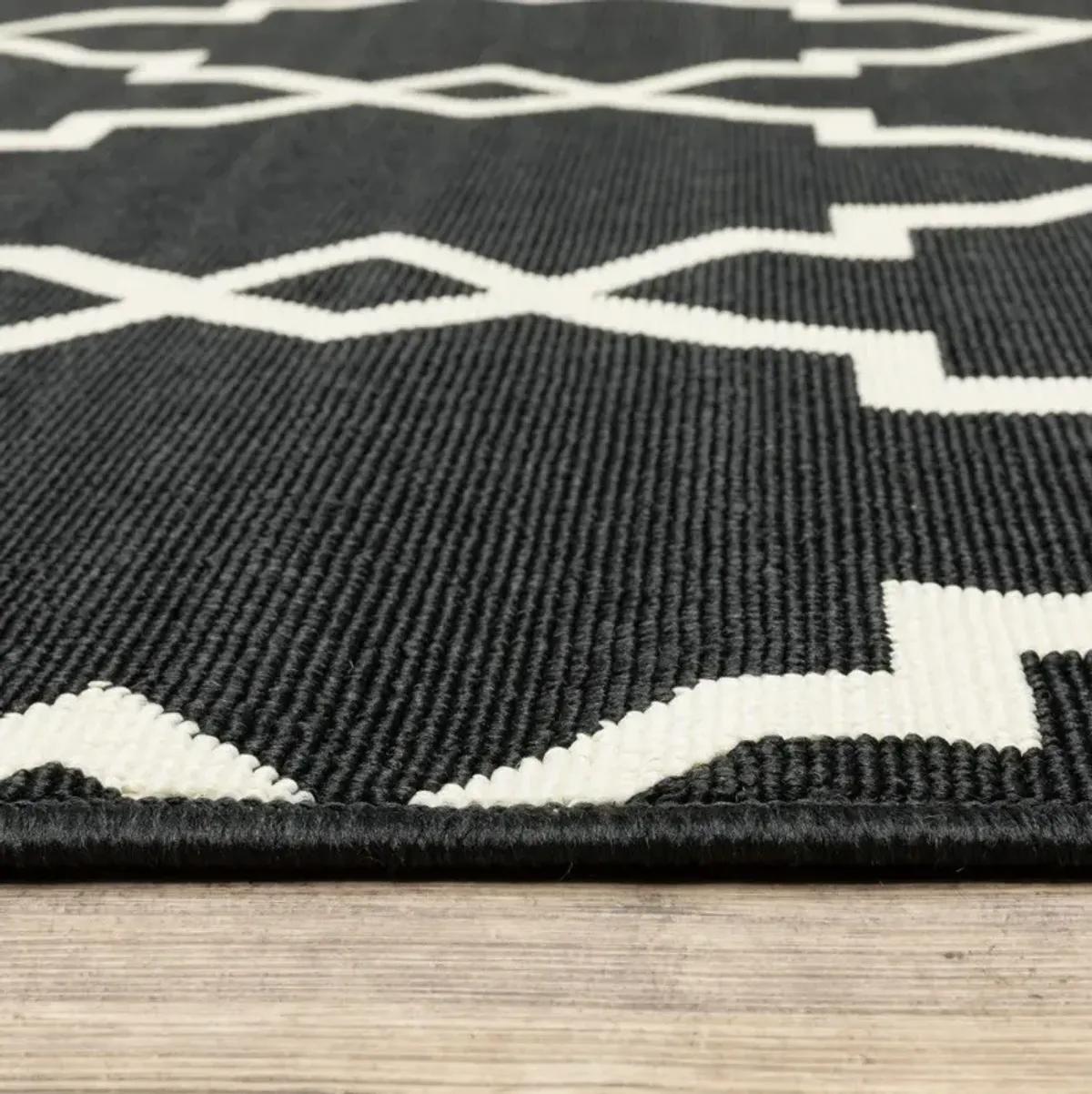 4' X 6' Outdoor / Indoor Area Rug - Black / Ivory