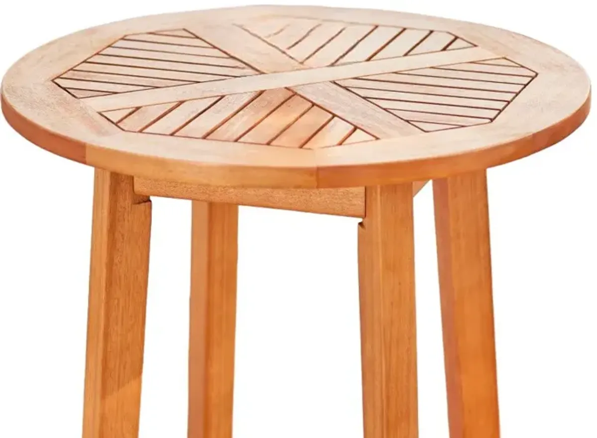 Slat Wood Outdoor Round Bar Table - Natural Eucalyptus