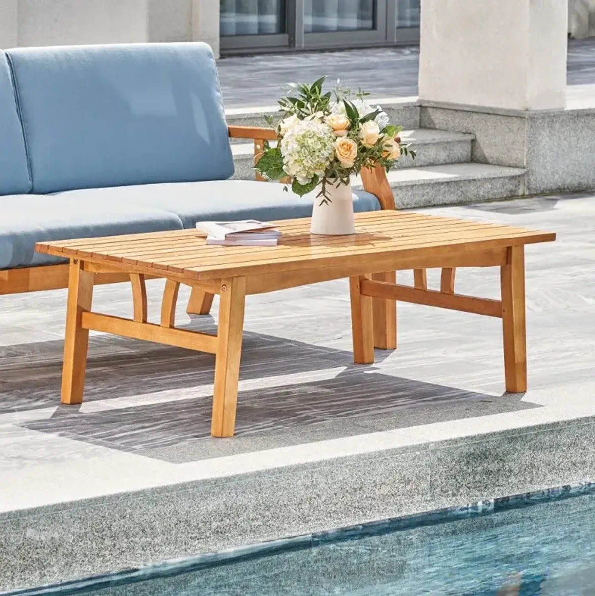 Wood Outdoor Rectangular Coffee Table - Natural