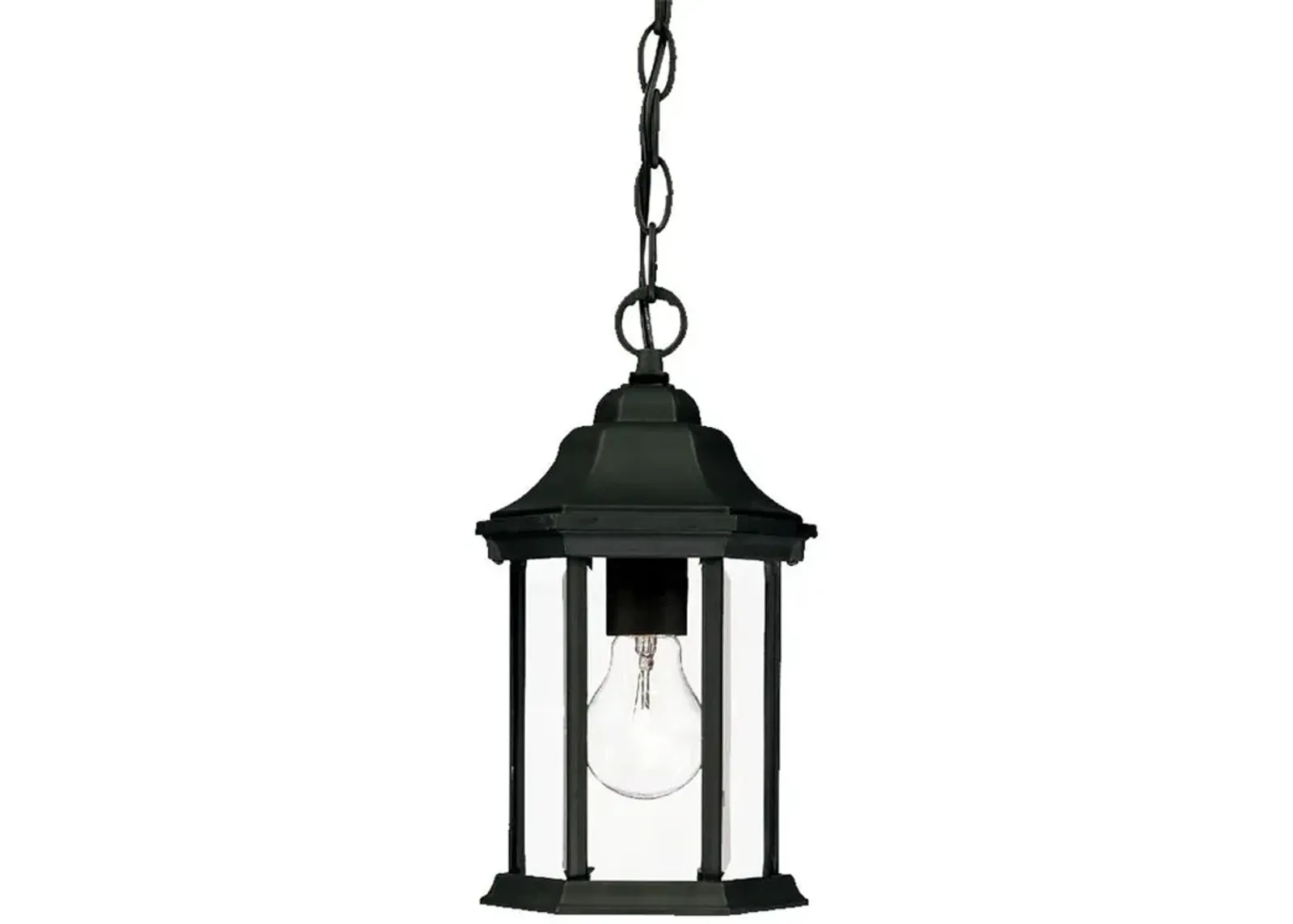 Narrow Glass Lantern Hanging Light - Matte Black