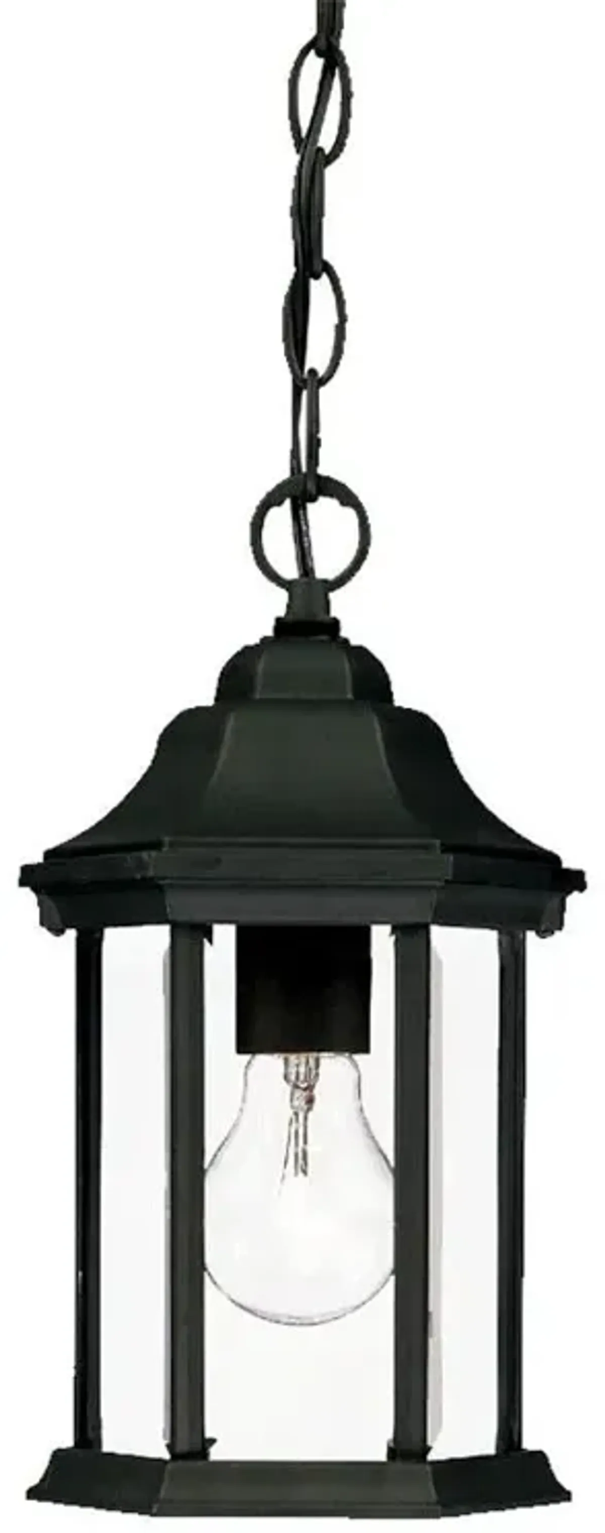 Narrow Glass Lantern Hanging Light - Matte Black