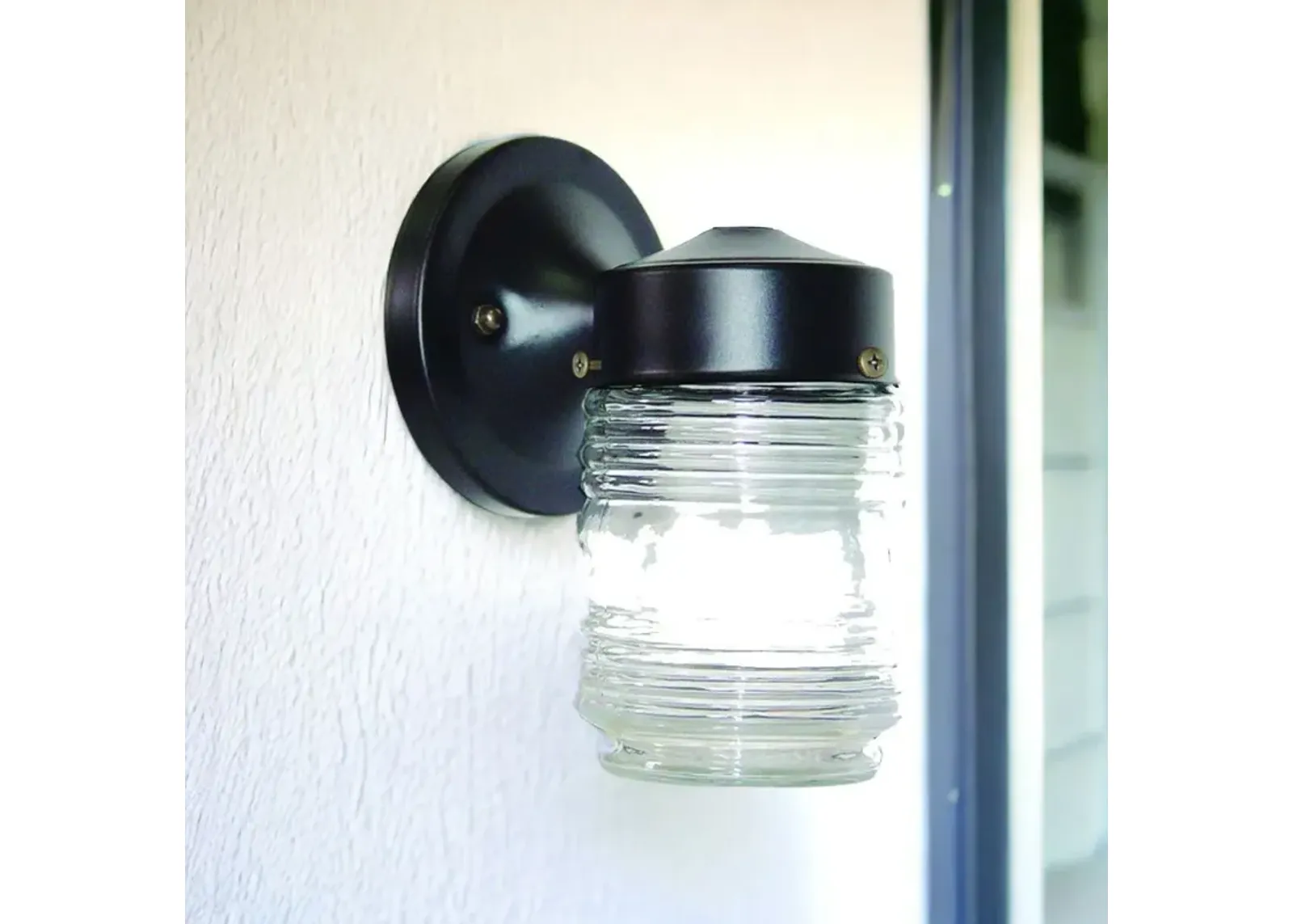 Standard Jelly Jar One Light Outdoor Wall Light - Black