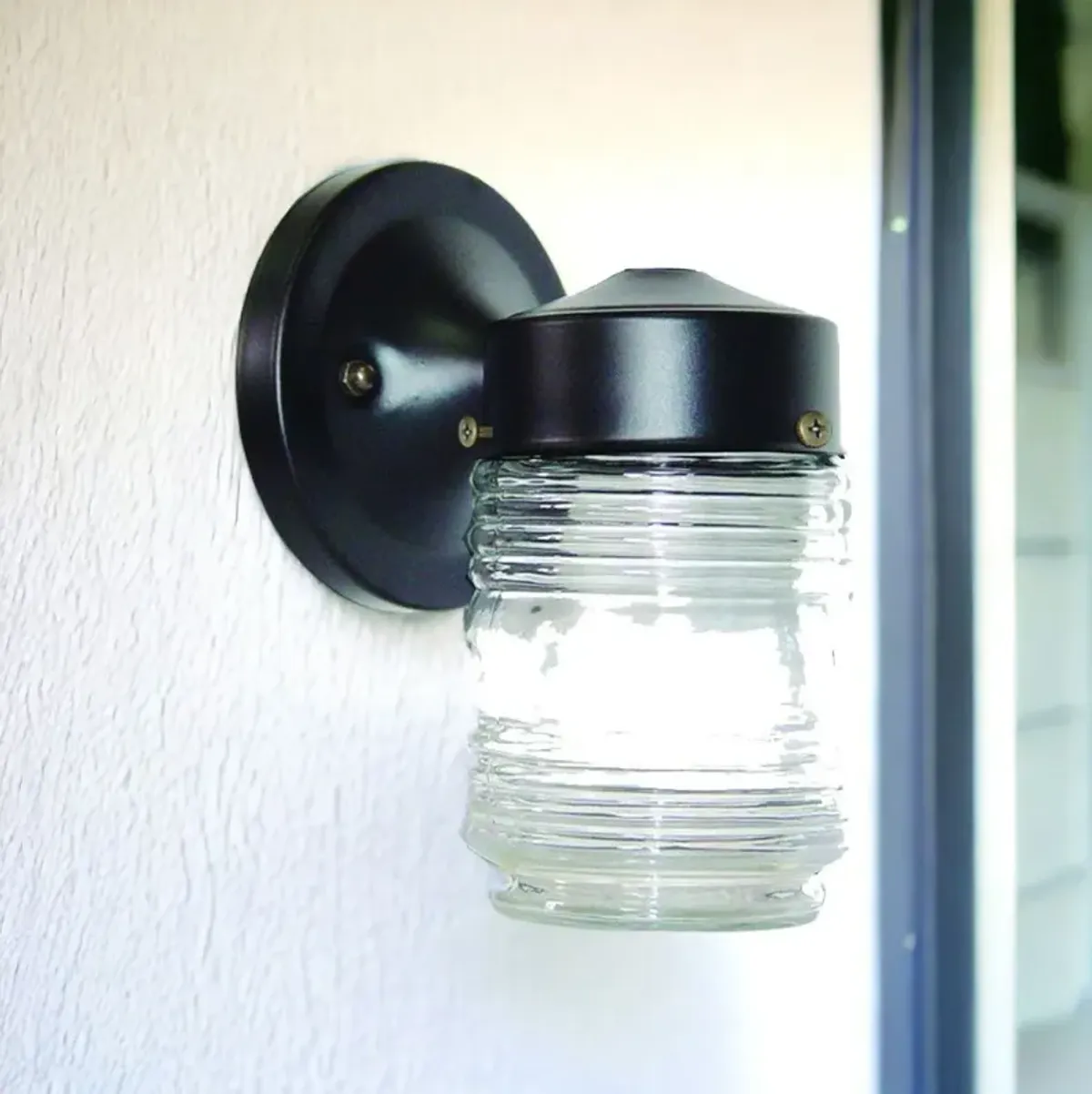 Standard Jelly Jar One Light Outdoor Wall Light - Black