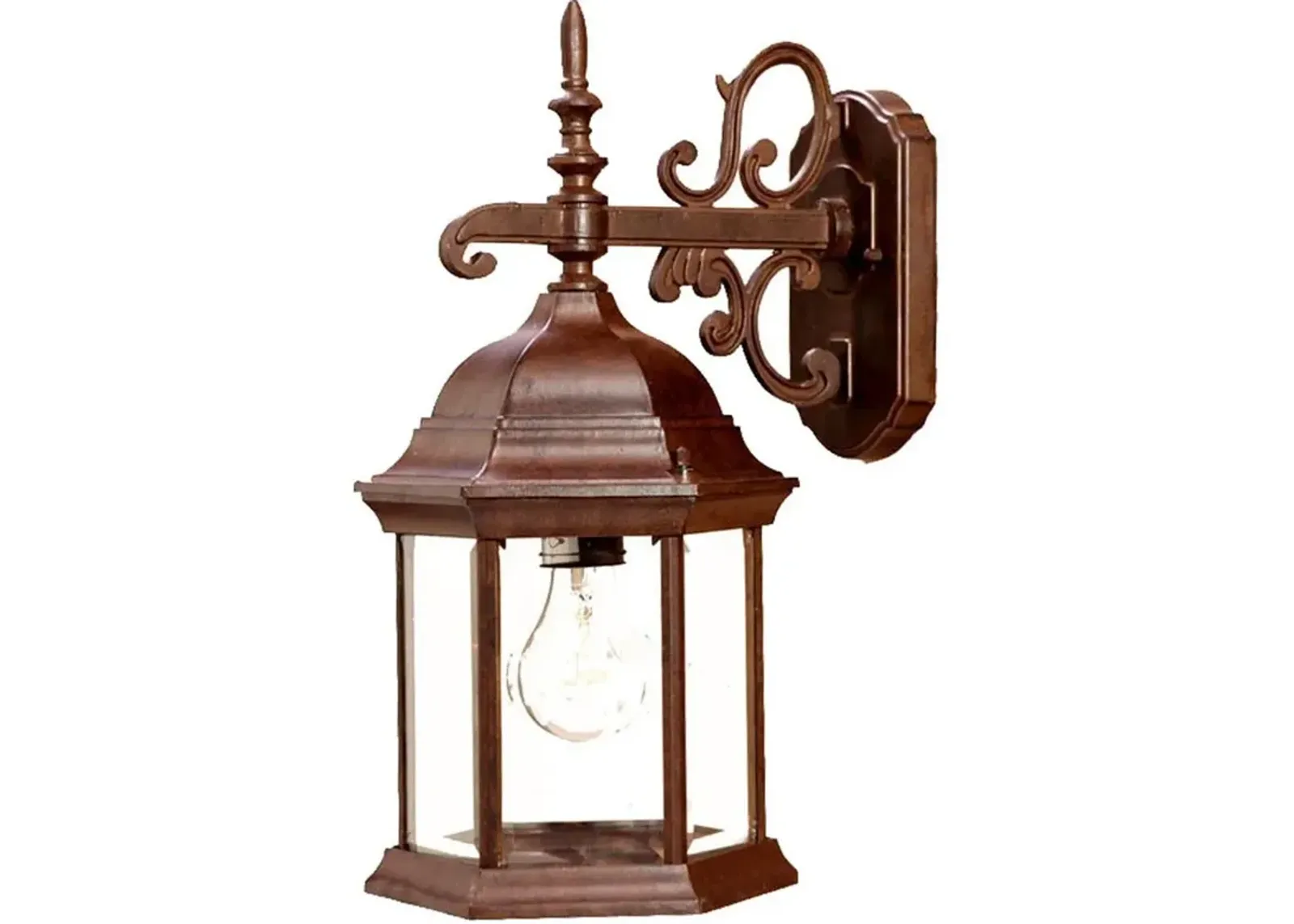 Narrow Domed Hanging Glass Lantern Wall Light - Brown