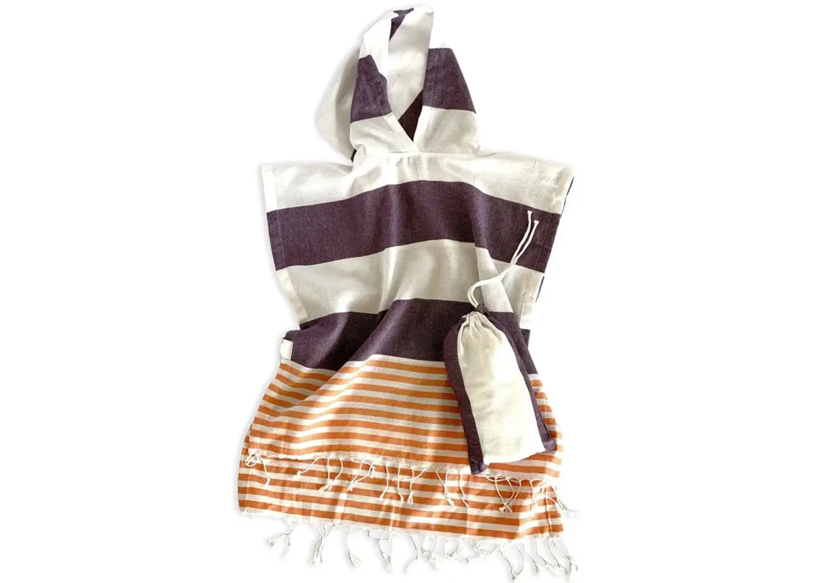 Striped Design Poncho Towel - Dark Purple Orange / White