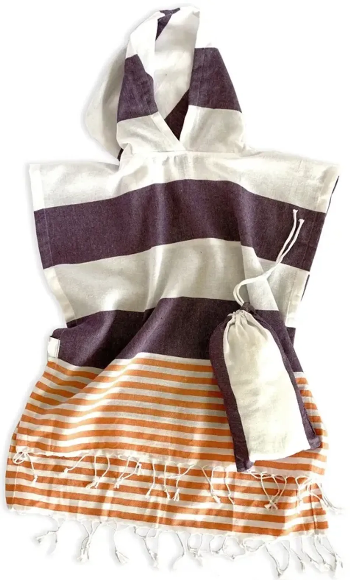 Striped Design Poncho Towel - Dark Purple Orange / White