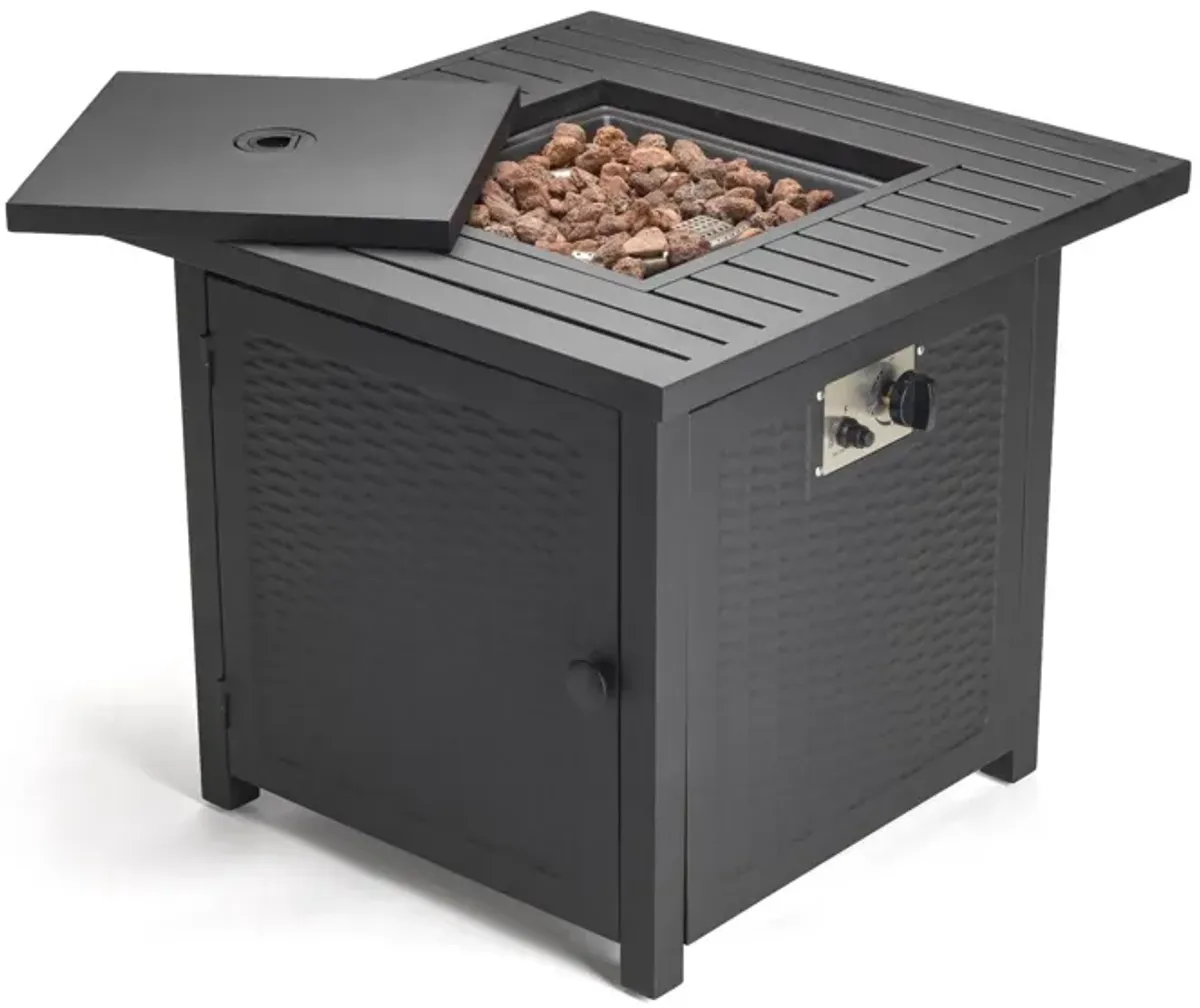 Matte Square Propane Fire Pit With Cover - Black