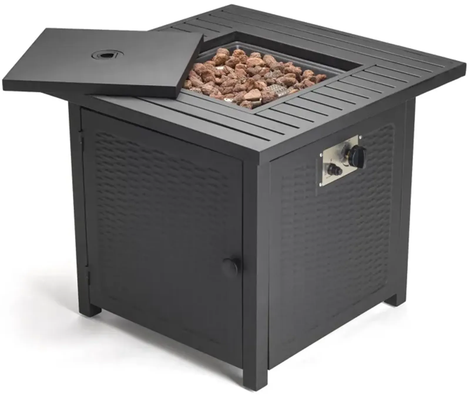 Matte Square Propane Fire Pit With Cover - Black