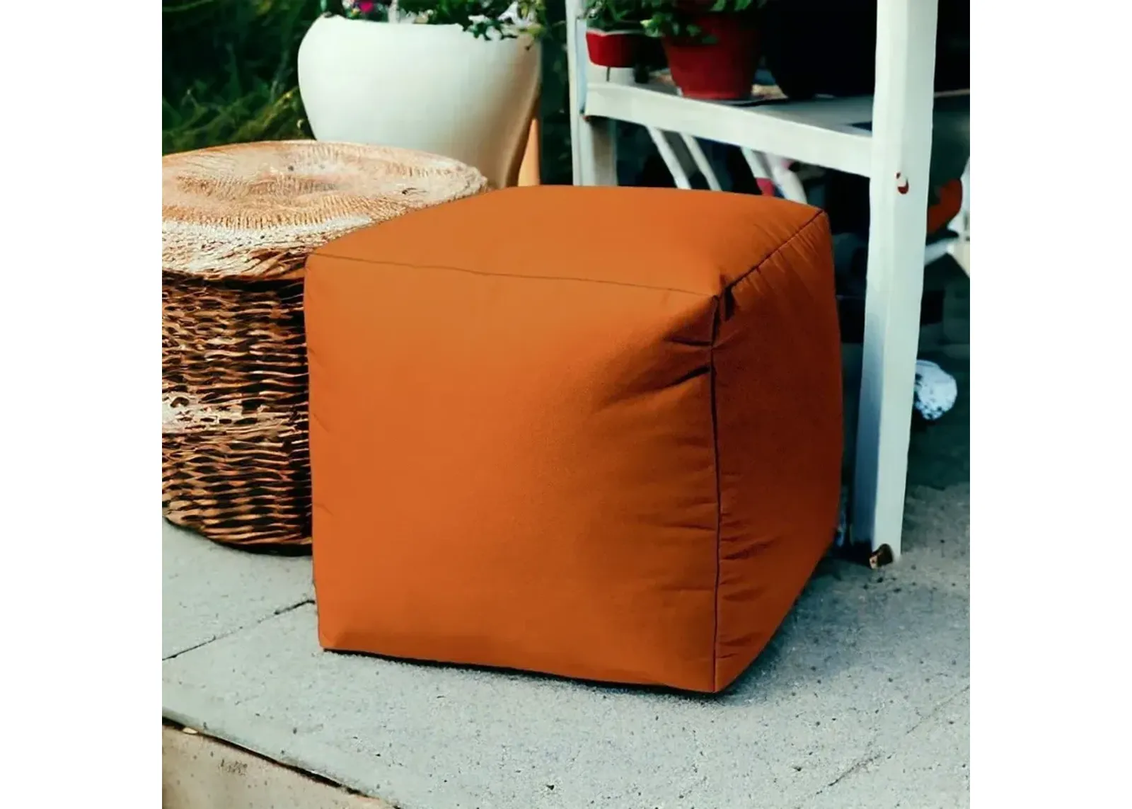 Cool Solid Color Indoor / Outdoor Pouf Ottoman - Orange