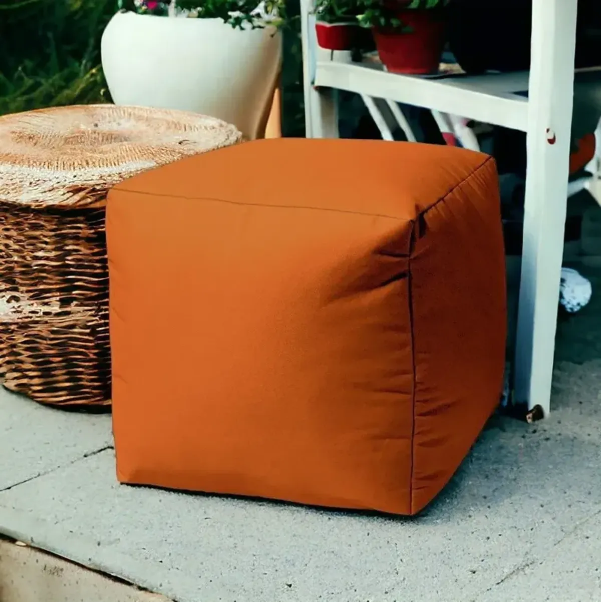 Cool Solid Color Indoor / Outdoor Pouf Ottoman - Orange