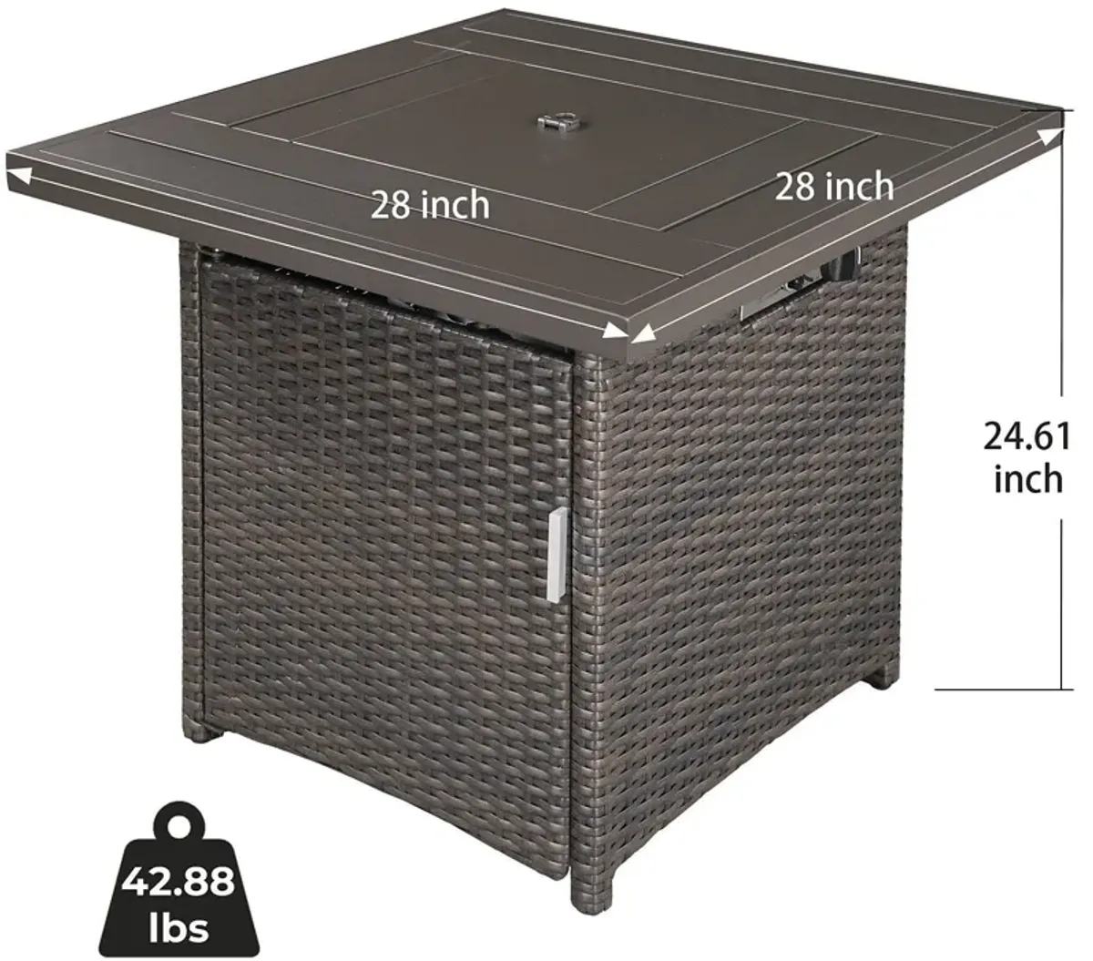 Faux Rattan Design Square Propane Fire Pit With Glass Bead Rocks - Brown